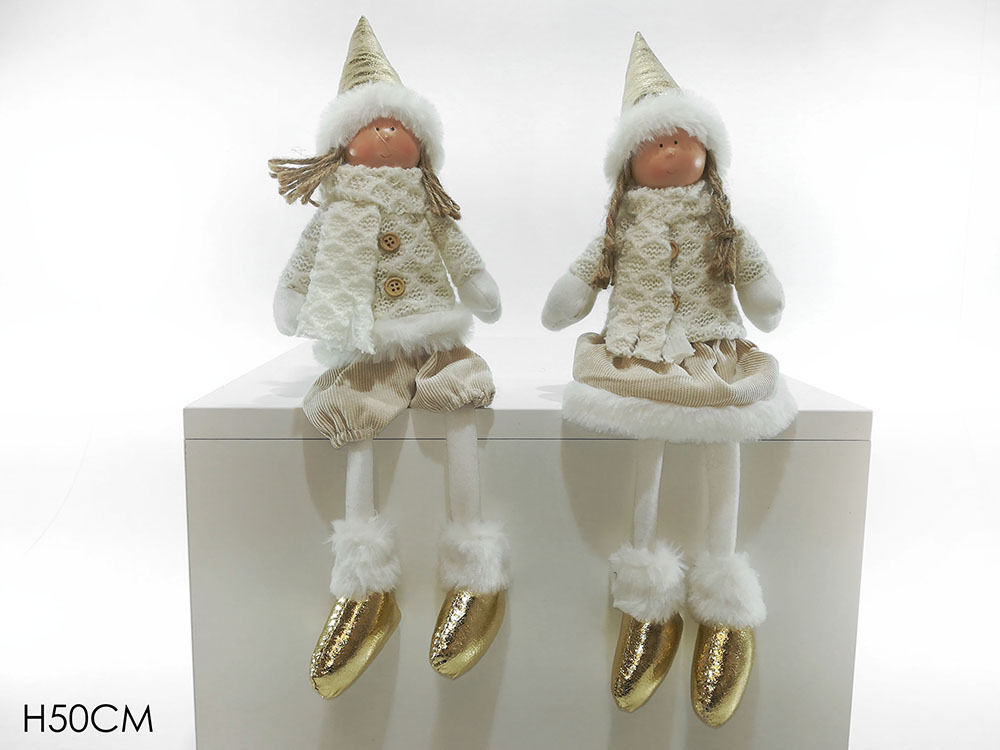 BIMBO SEDUTO 50CM BIANCO C/ORO 2ASS