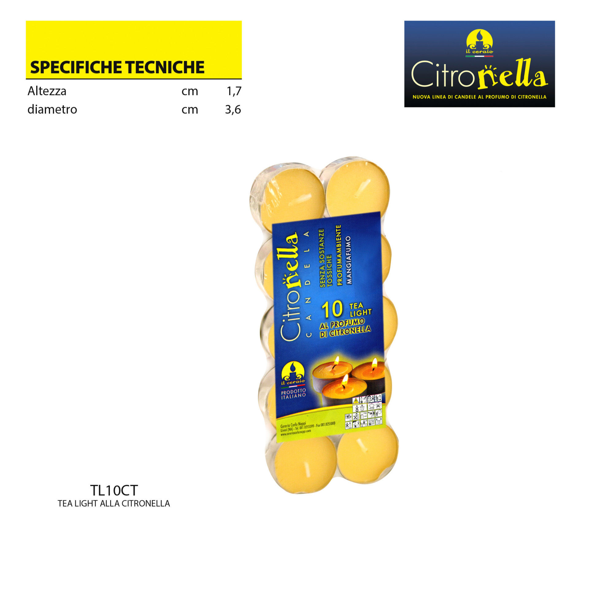 10 TEALIGHT CITRONELLA 3,6X1,7Nappi