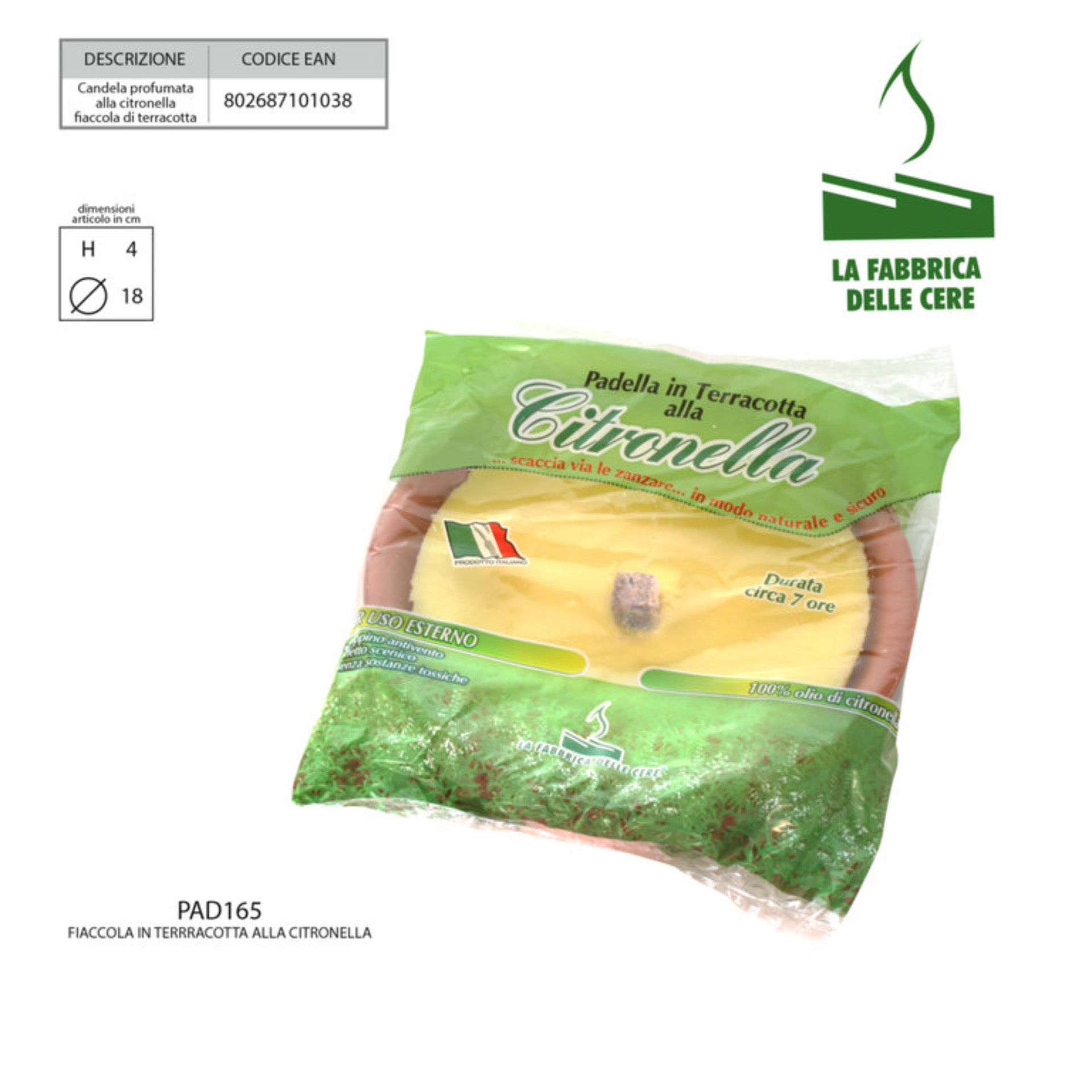 FIACCOLA TERRACOTTA MAXI CITRONELLA 17,5X3