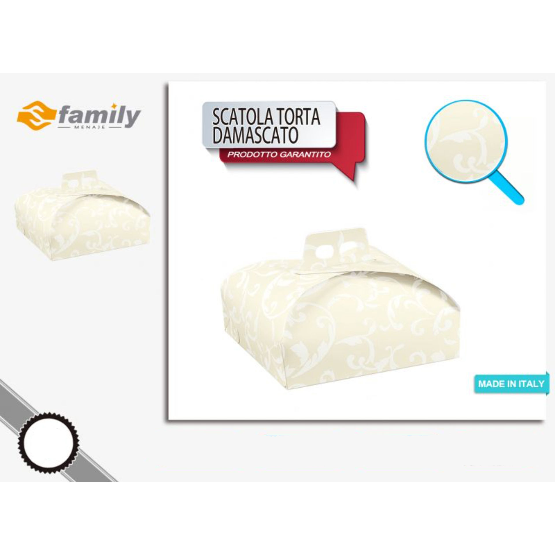 SCATOLA PER TORTA 31*31*7 DAMASCATO AVORIOFamily