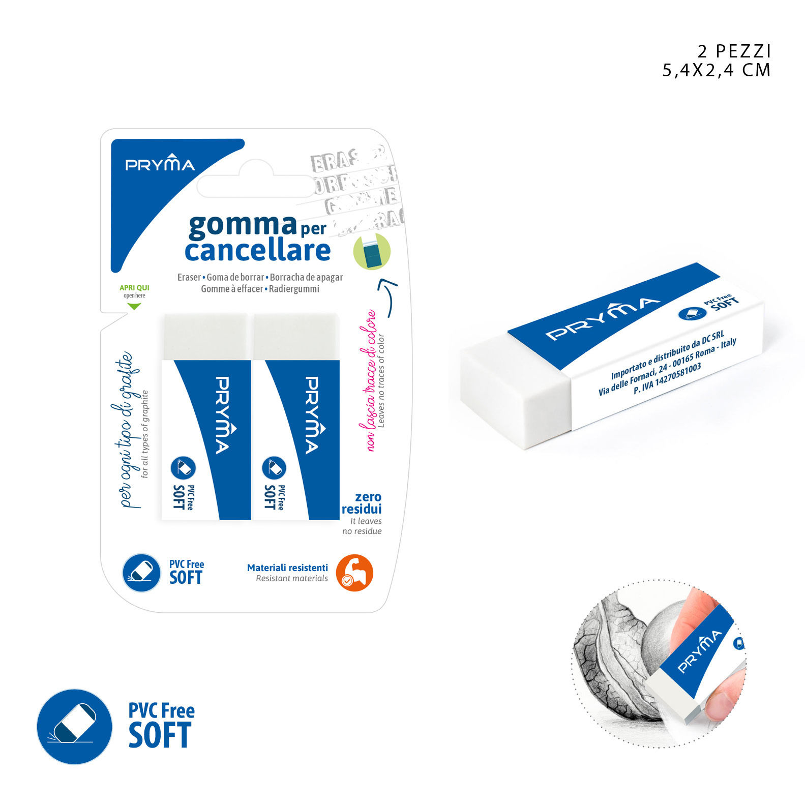 PRYMA GOMMA BIANCA 5.4X2.4X1.1CM 2PZ BL.Pryma