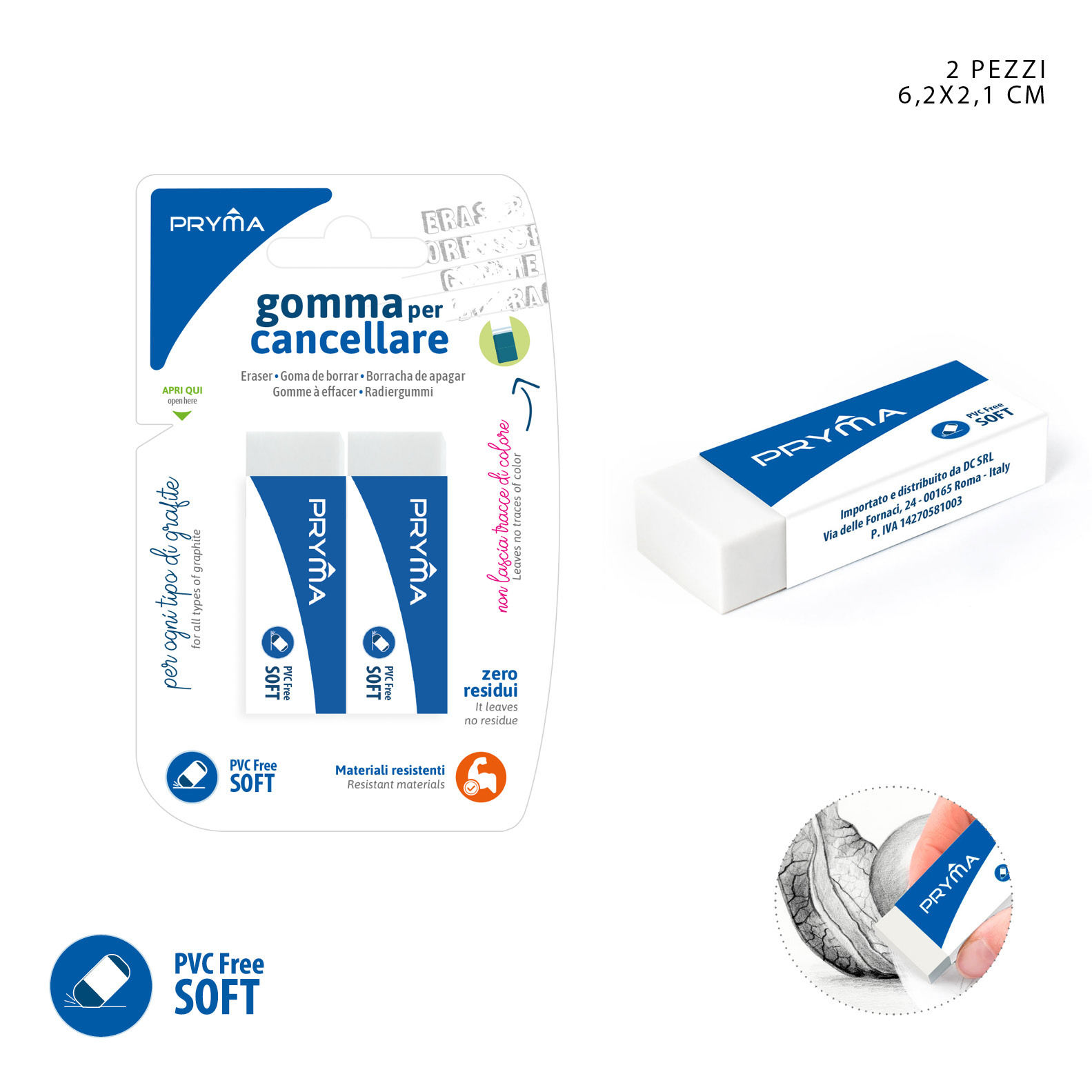 PRYMA GOMMA BIANCA 6.2X2.1X1.1 CM 2PZ BL.Pryma