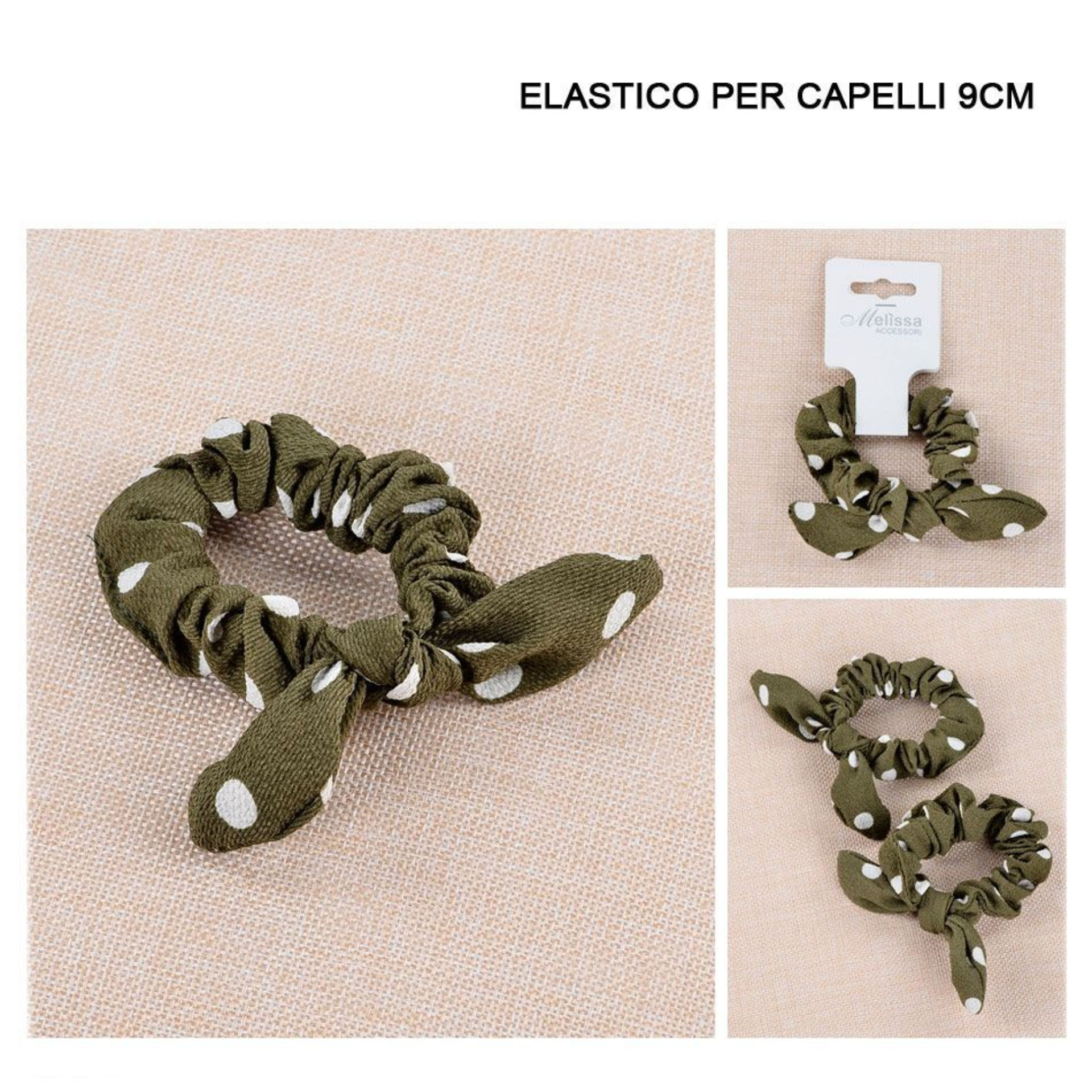 ELASTICO CAPELLI FIOCCO 9CM VERDE POIS