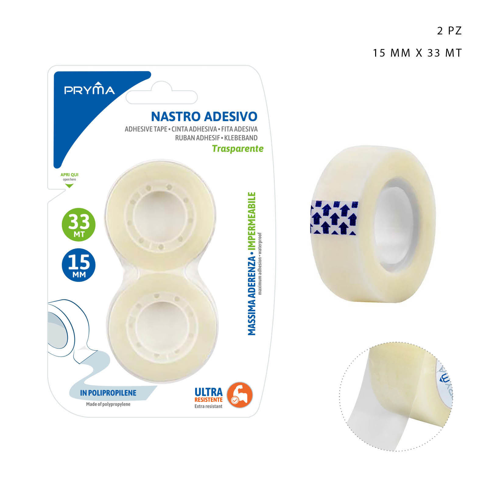 PRYMA NASTRO ADESIVO TRASPARENTE 15MMX33M 2PZ BL.