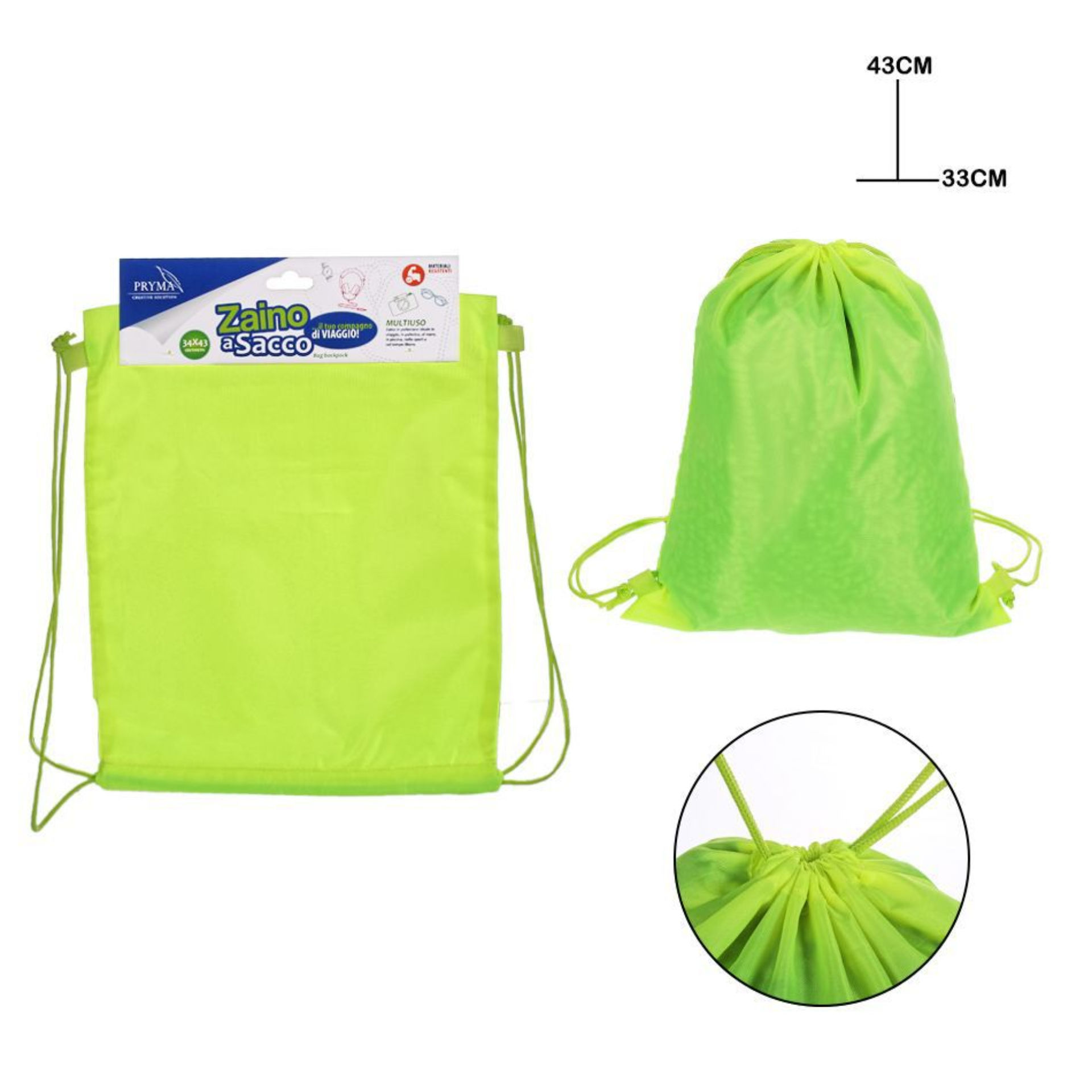 PRYMA ZAINO A SACCO 34X43CM GIALLO BL.Pryma