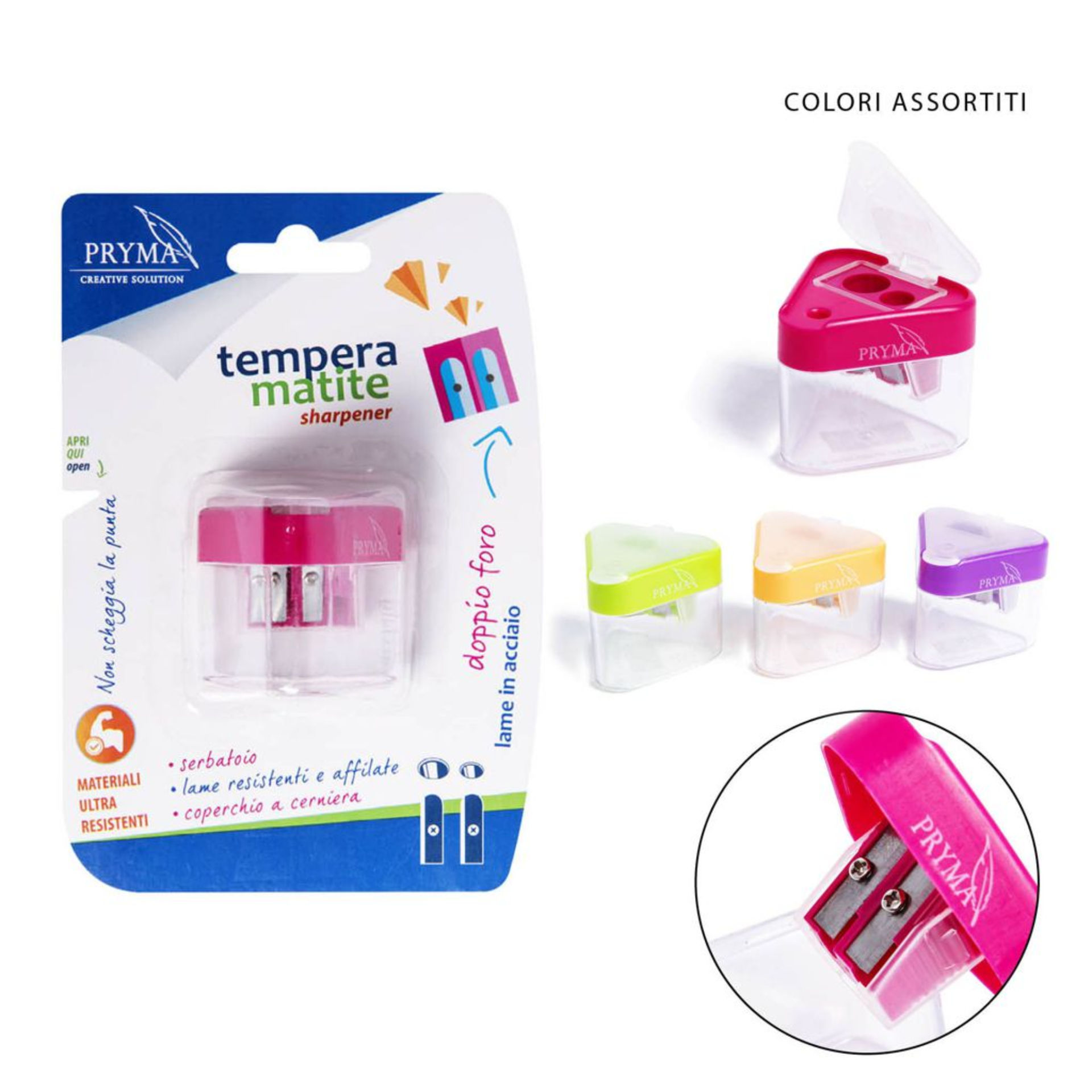 PRYMA TEMPERINO C/CONT.TRIANGLE 2FORI 4.5X4X4CM BLPryma