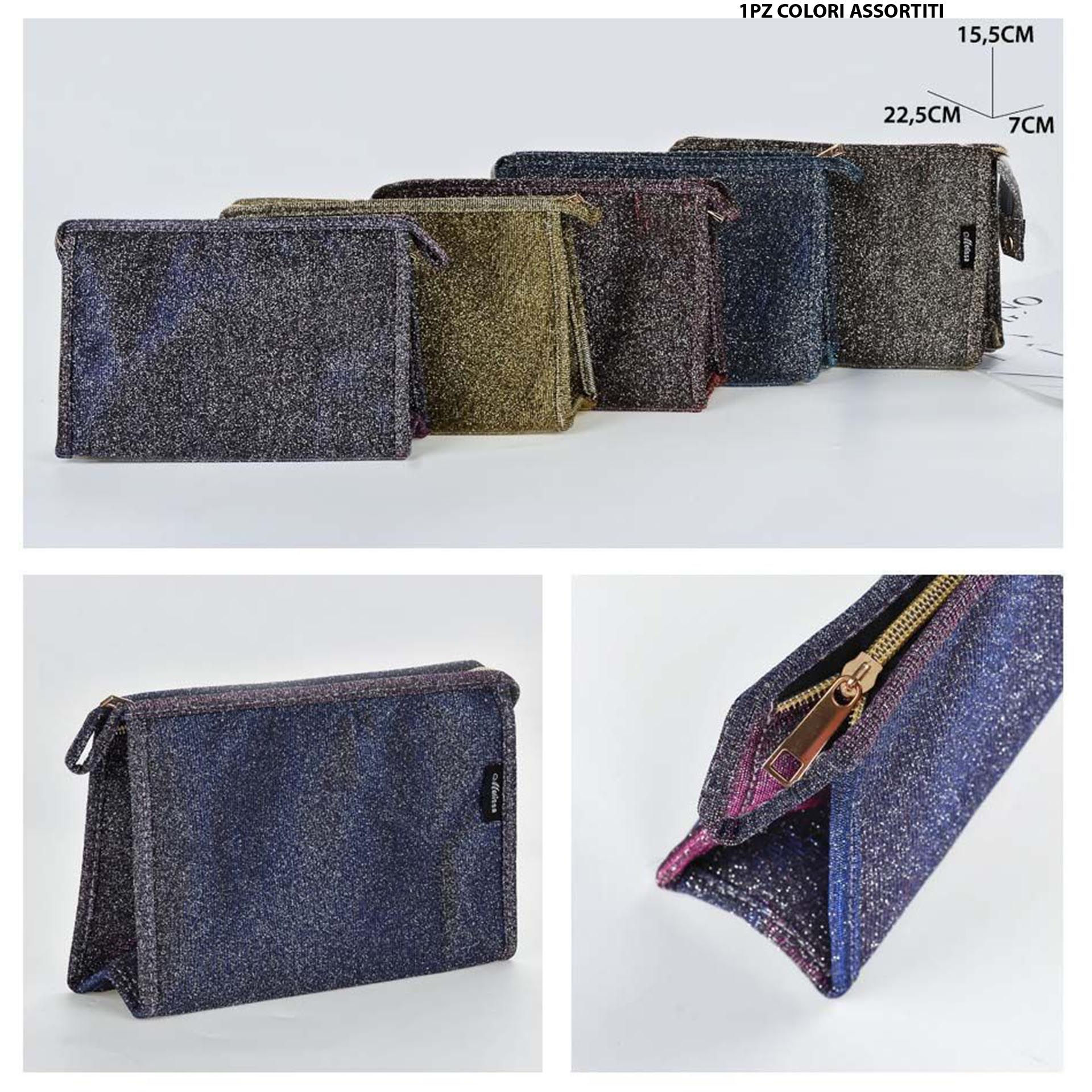 BORSA COSMETICA STOFFA GLITTERATA 22.5X15.5X7CM