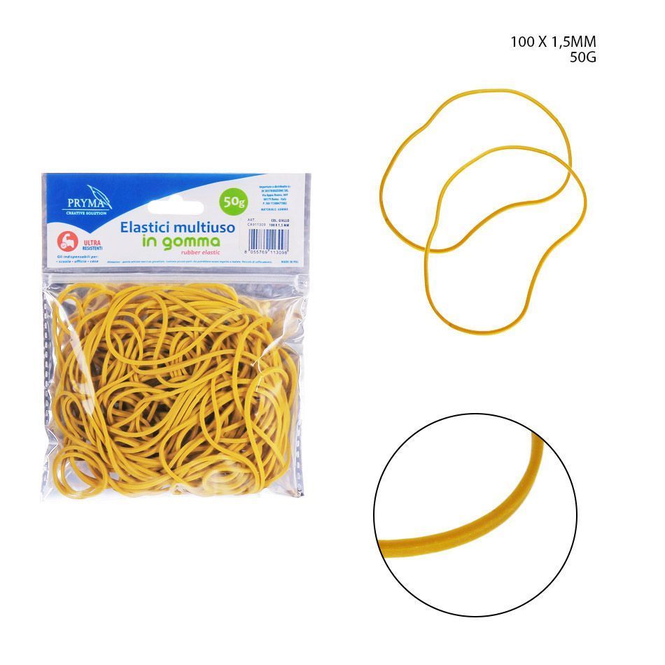 PRYMA ELASTICO GOMMA MULTIUSO GIALLO 100X1.5MM 50GPryma