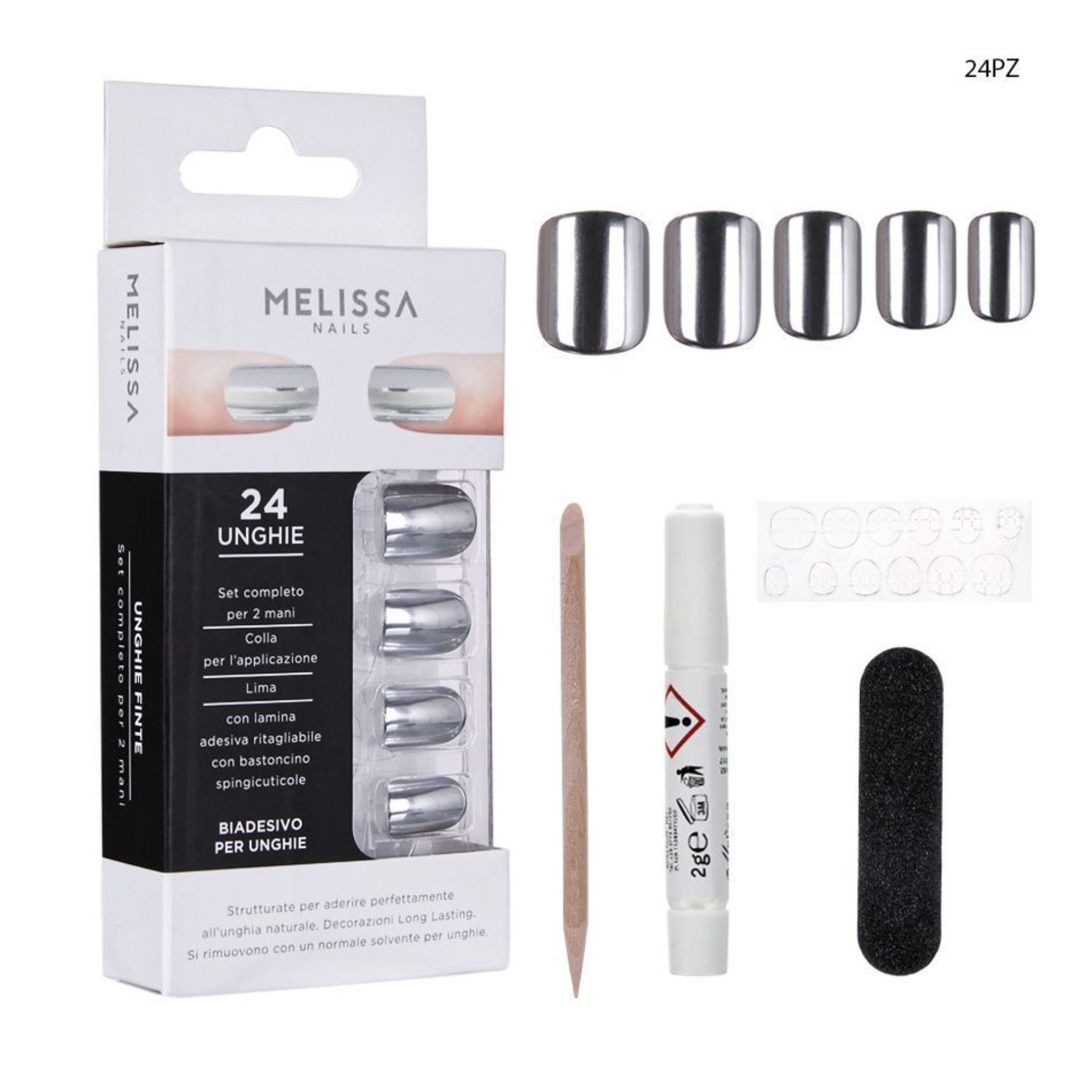 MELISSA UNGHIE FINTE ARGENTO E/SPECCHIO 24PZ