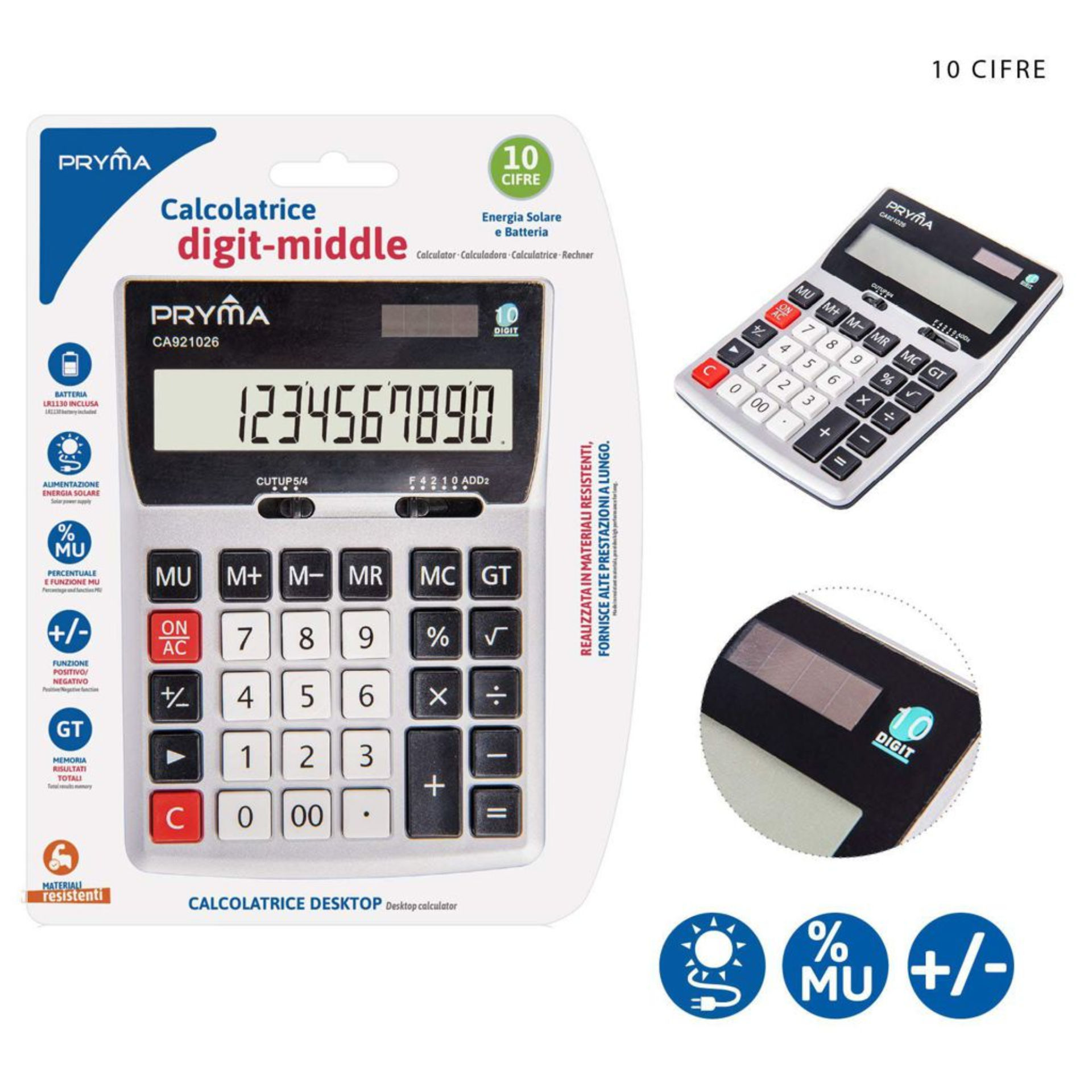 PRYMA CALCOLATRICE 10CIFRE 170X122X35MM SOLAR/BATTPryma