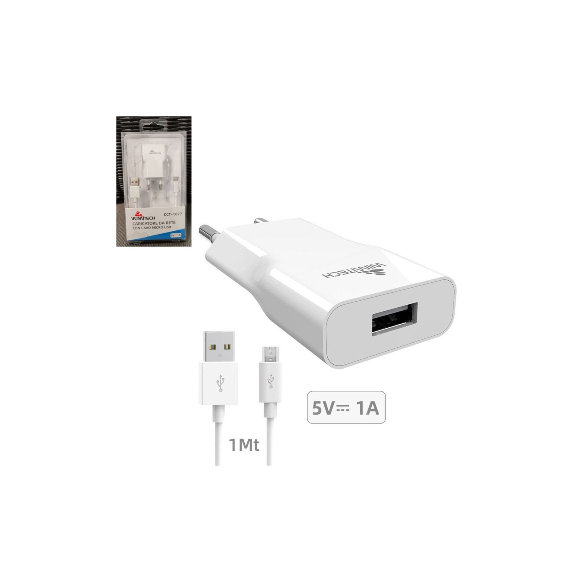 CCT-1077 CARICATORE DA RETE USB 5V/1A CON CAVO MIC
