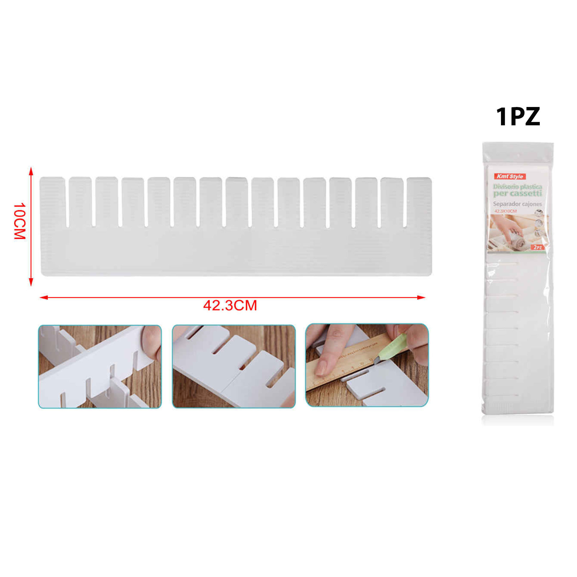DIVISORIO PLASTICA PER CASSETTI 42.3*10CM 2PZ