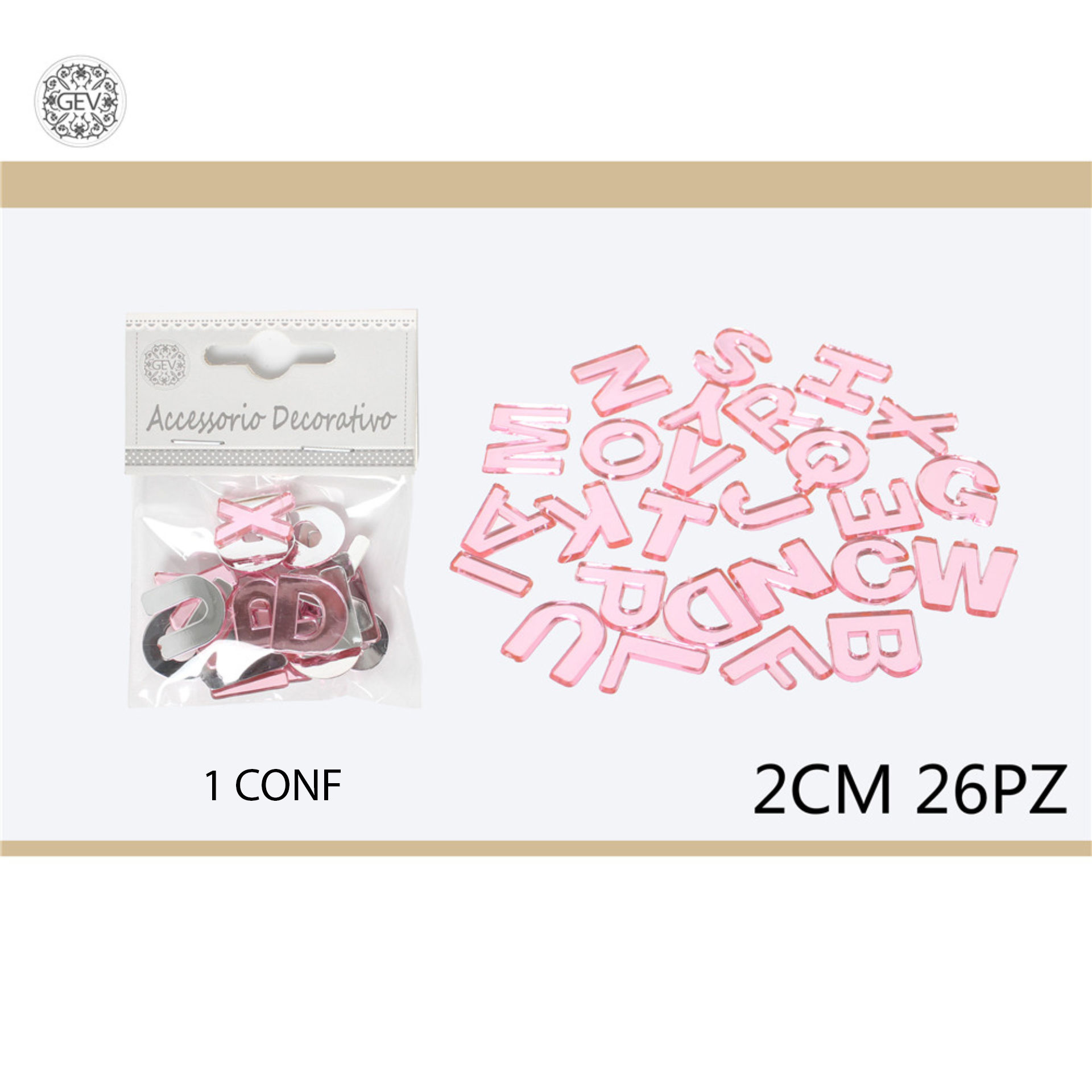 DECORAZIONI IN PLASTICA CON LETTERE ASSORTITE 2CM 26PZGev