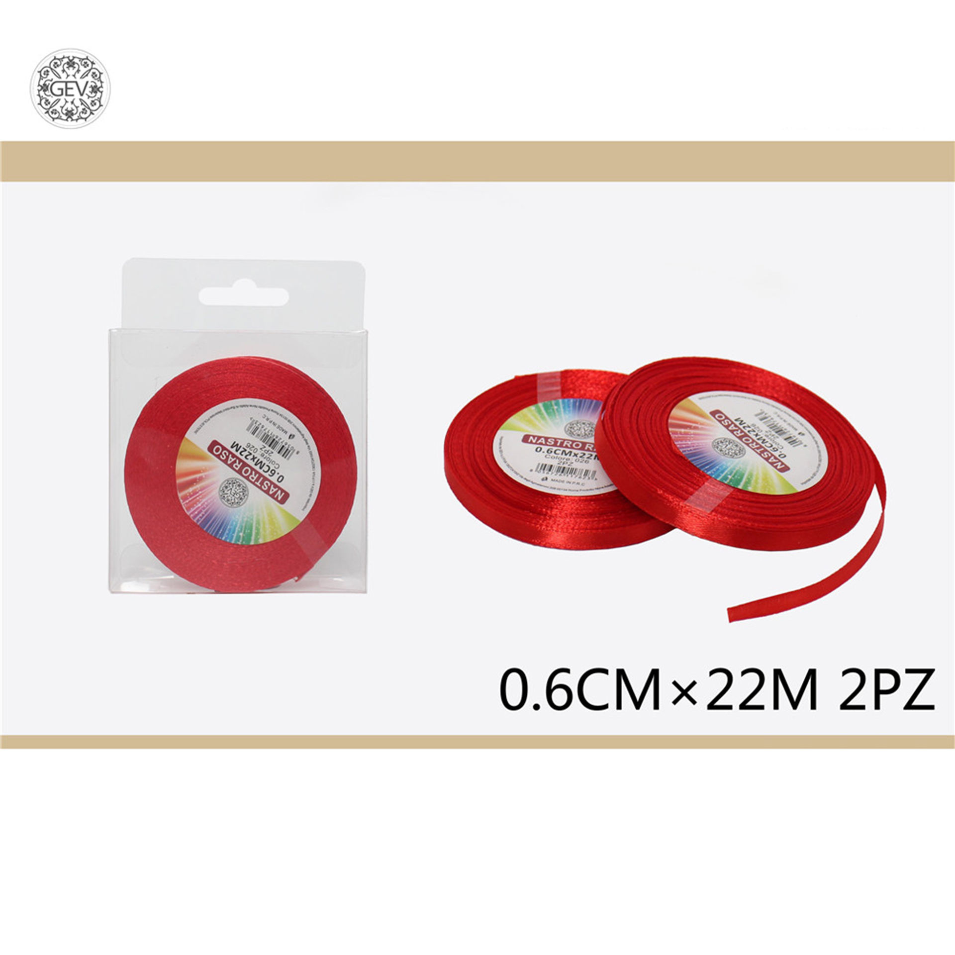 NASTRO RASO 0.6CM*250Y 2 PZ ROSSO