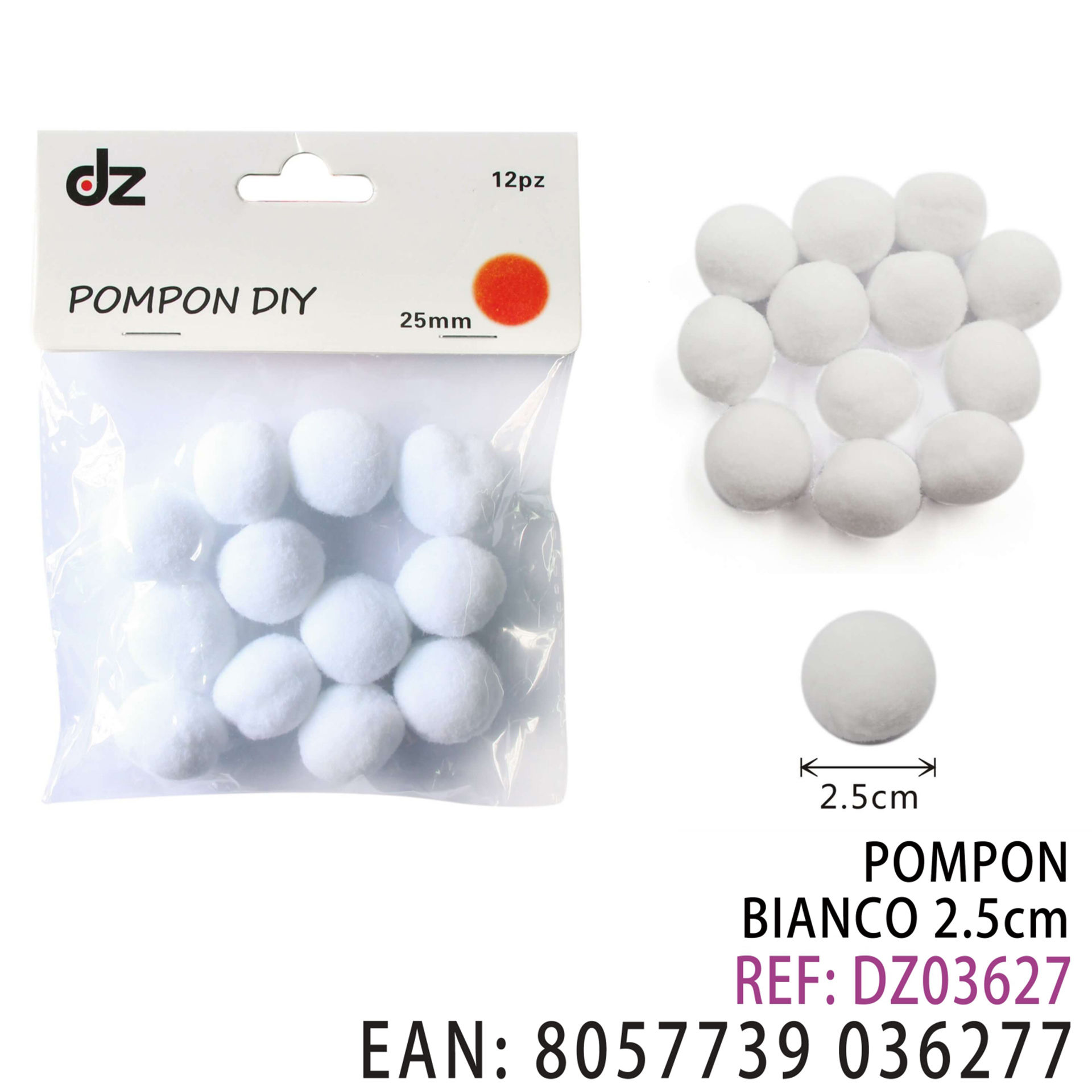 POMPON BIANCO 2.5CM 12PZ