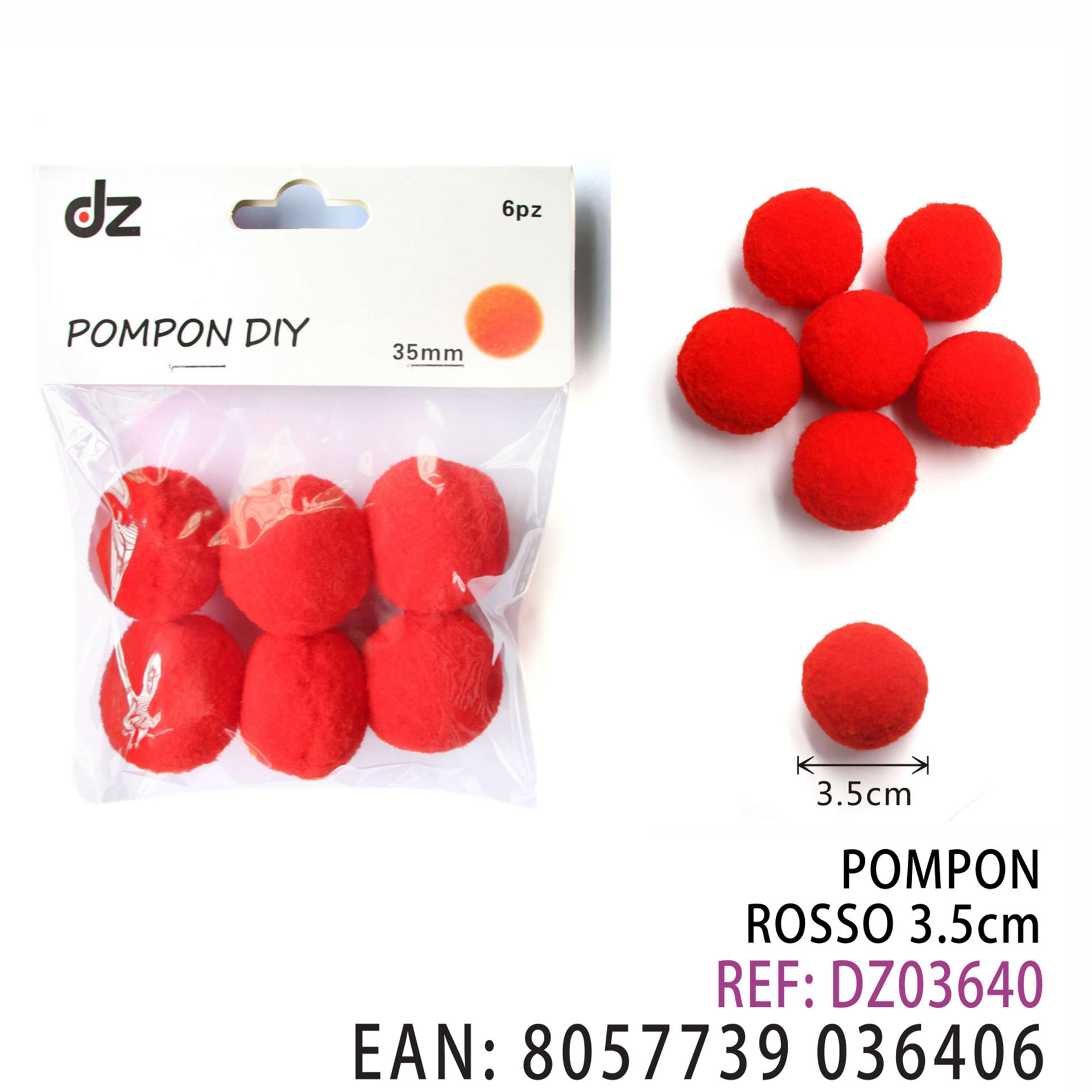 POMPON ROSSO 3.5CM 6PZ