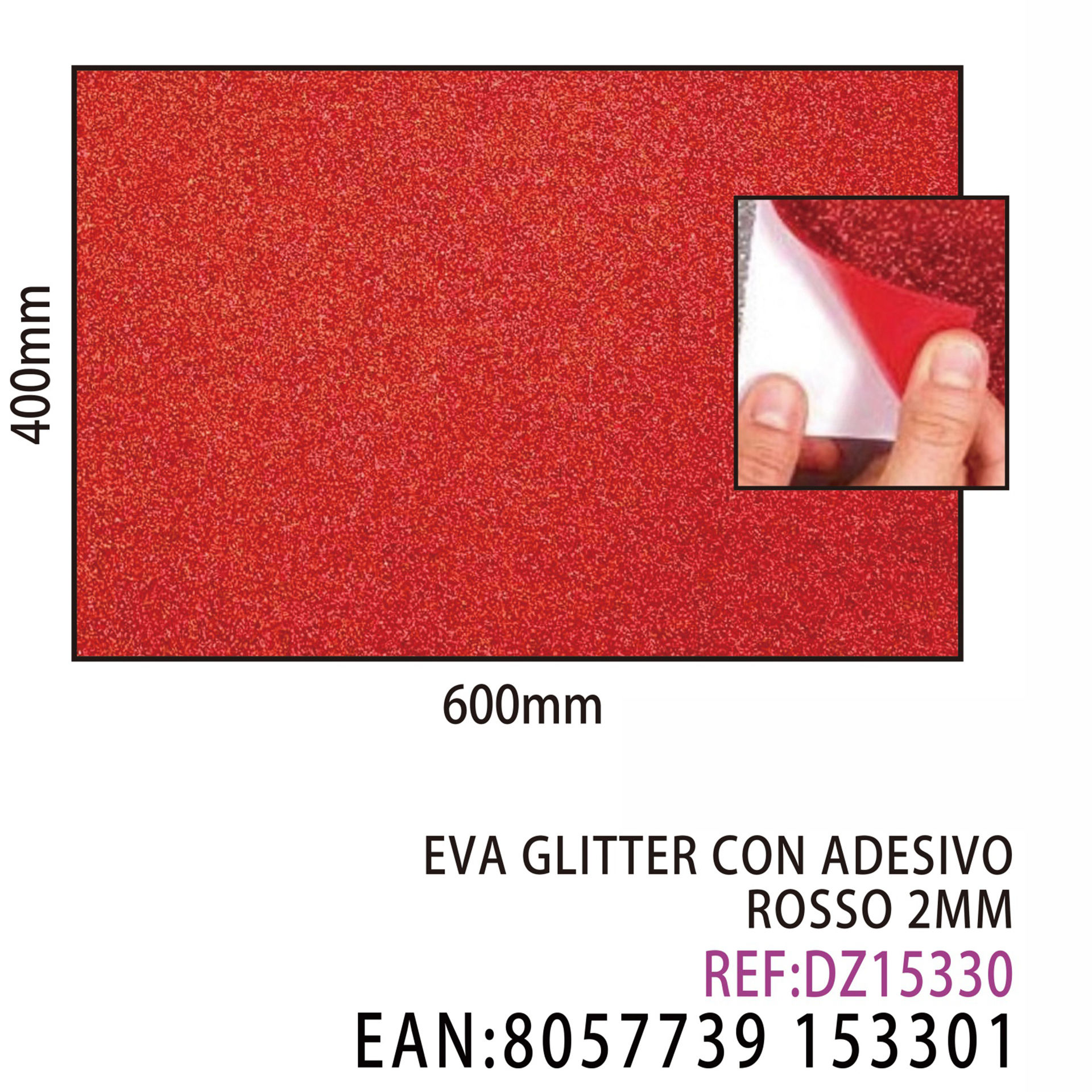 EVA GLITTER CON ADESIVO ROSSO 2MM