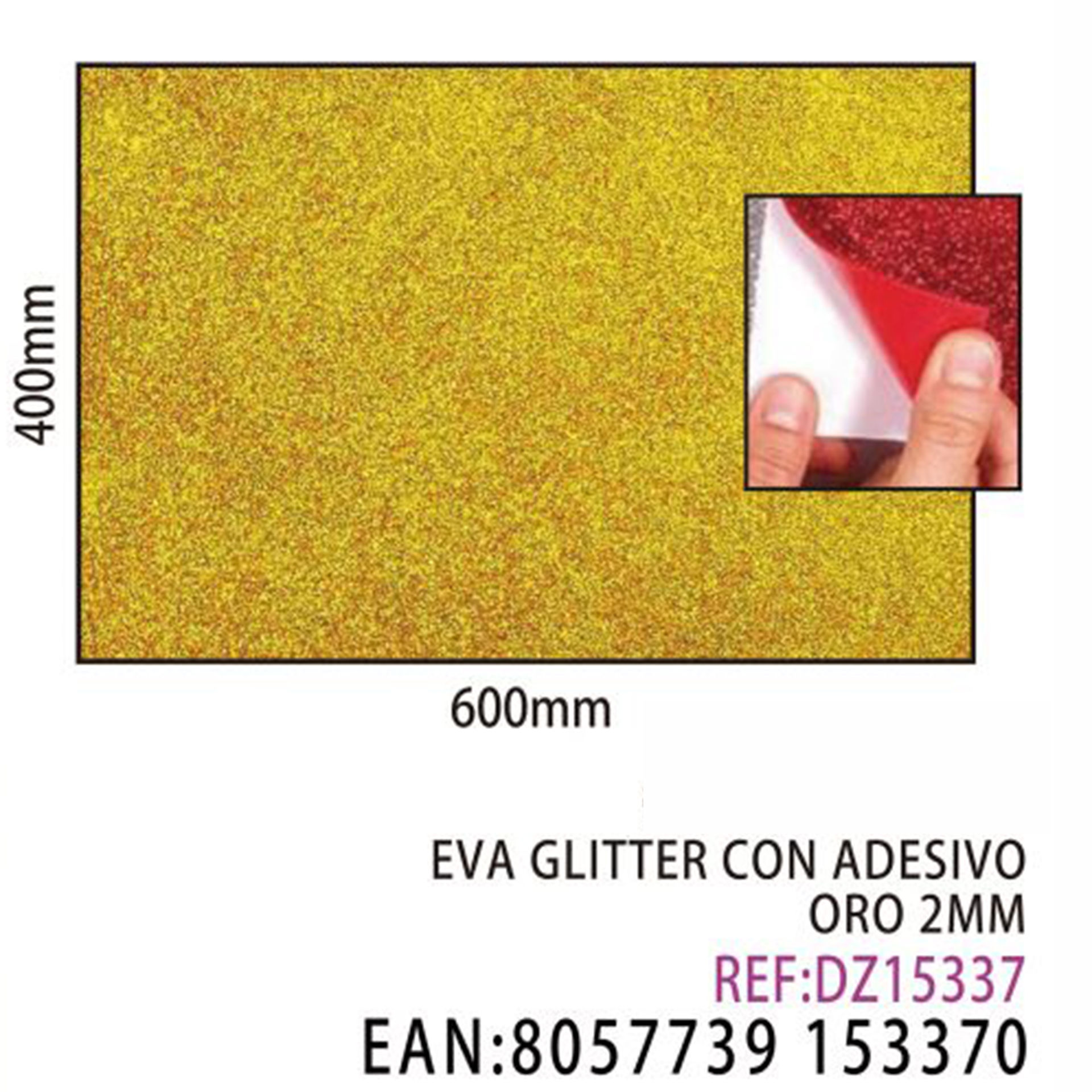 EVA GLITTER CON ADESIVO ORO 2MM