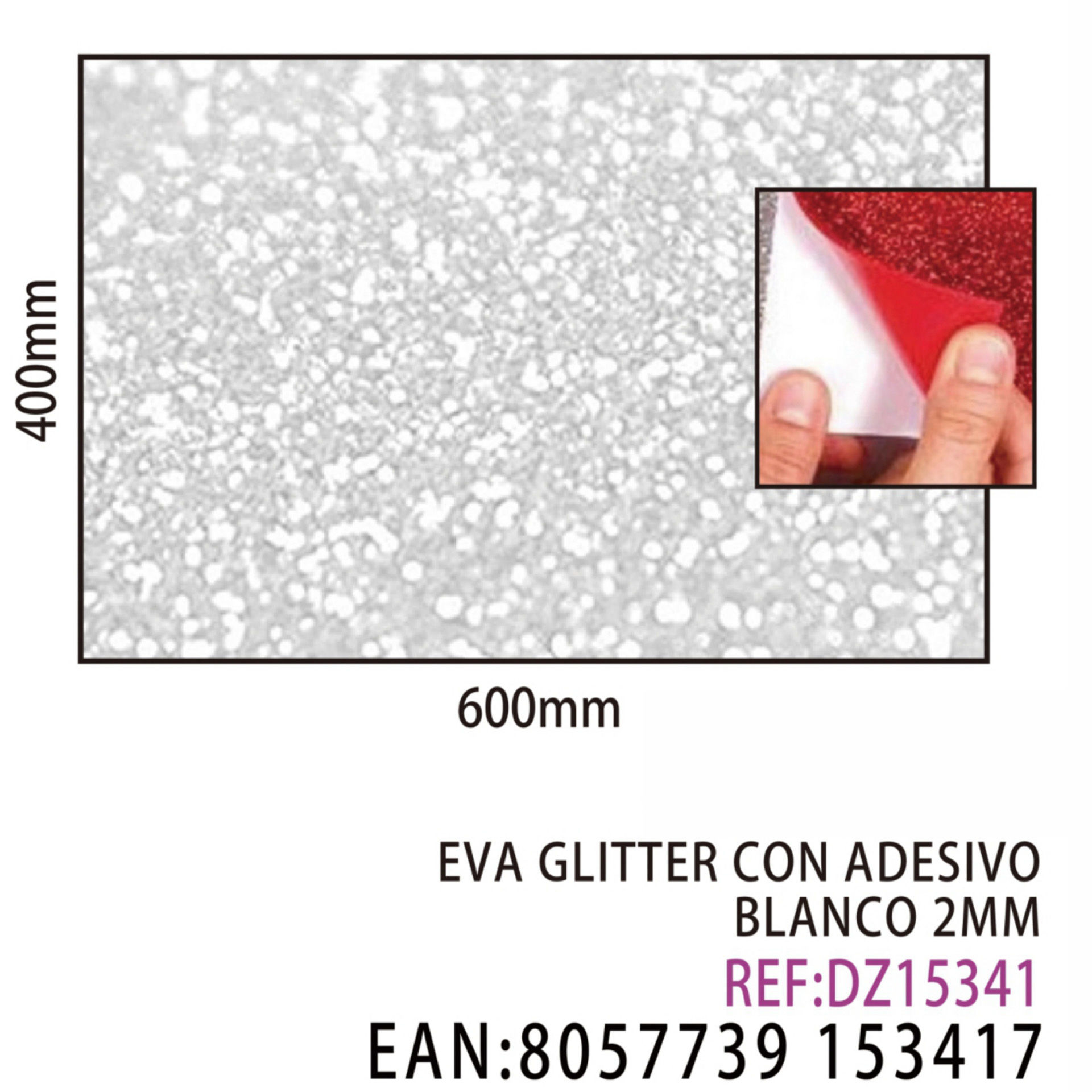 EVA GLITTER CON ADESIVO BIANCO 2MM