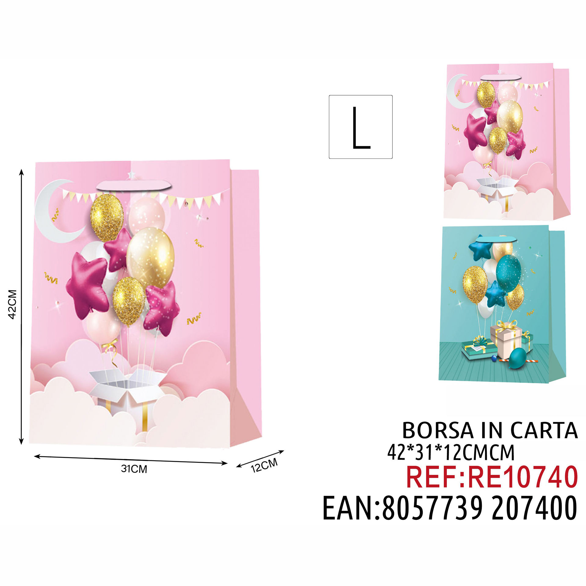 BORSA IN CARTA DA REGALO SALDATO ORO L 42*31*12CM