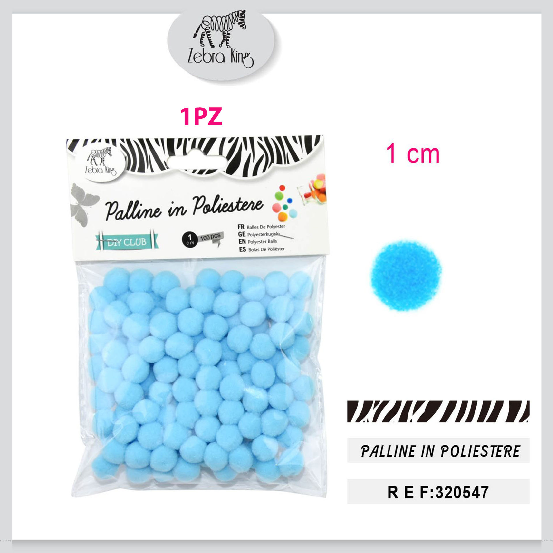 PALLINE IN POLIESTERE AZZURRO 1CM/100PC