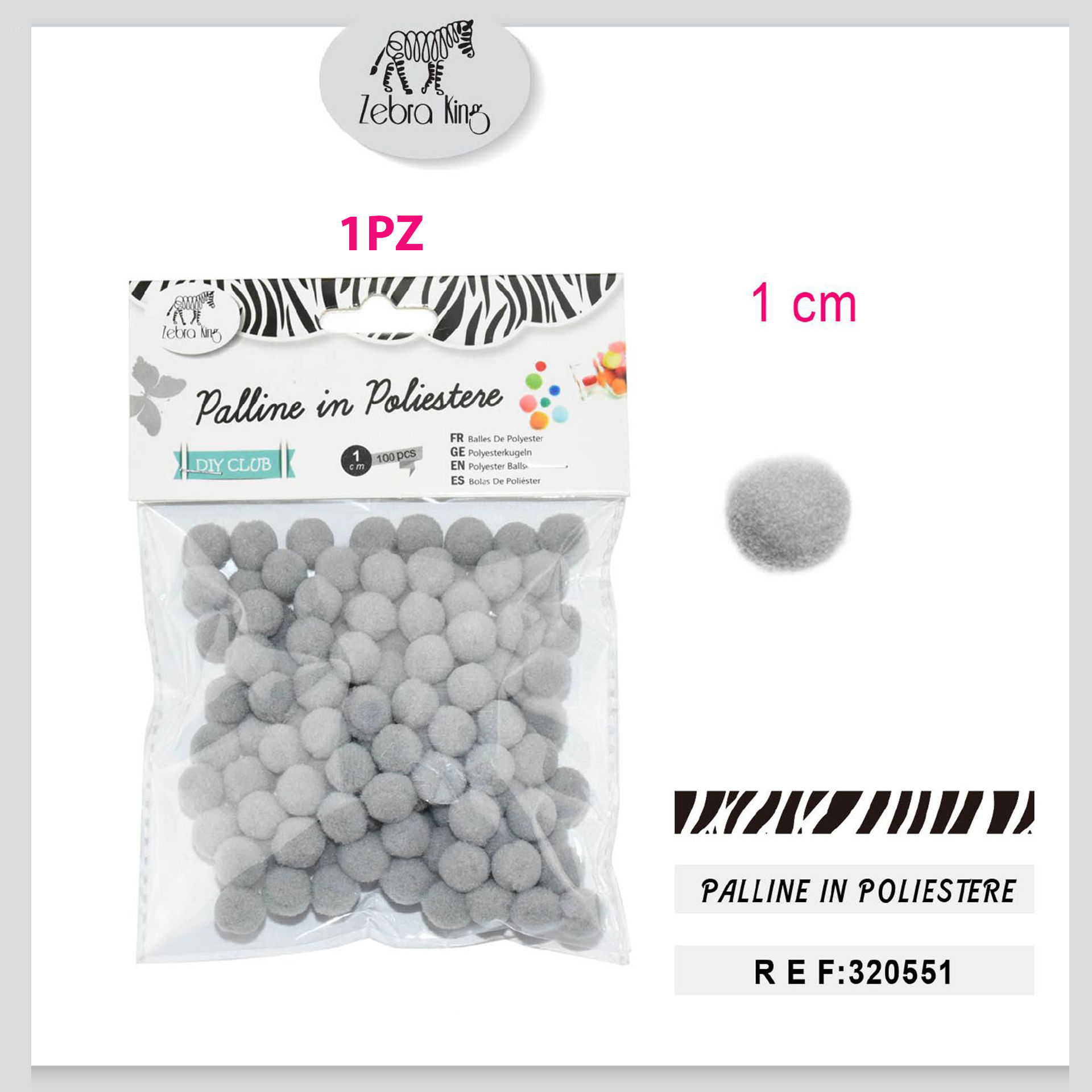 PALLINE IN POLIESTERE GRIGIO CHIARO 1CM/100PC