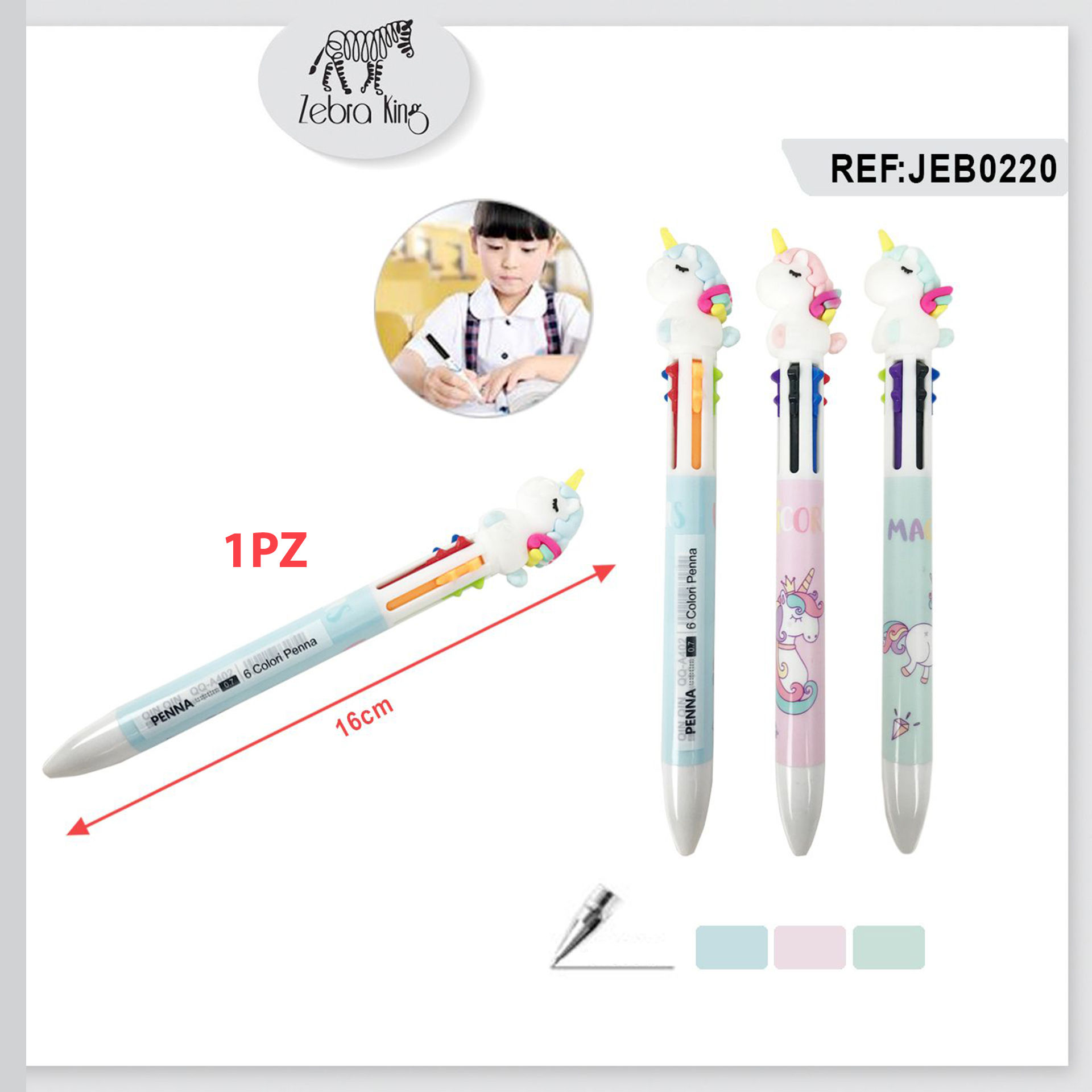 PENNA A SFERA A 6 COLORI UNICORNO