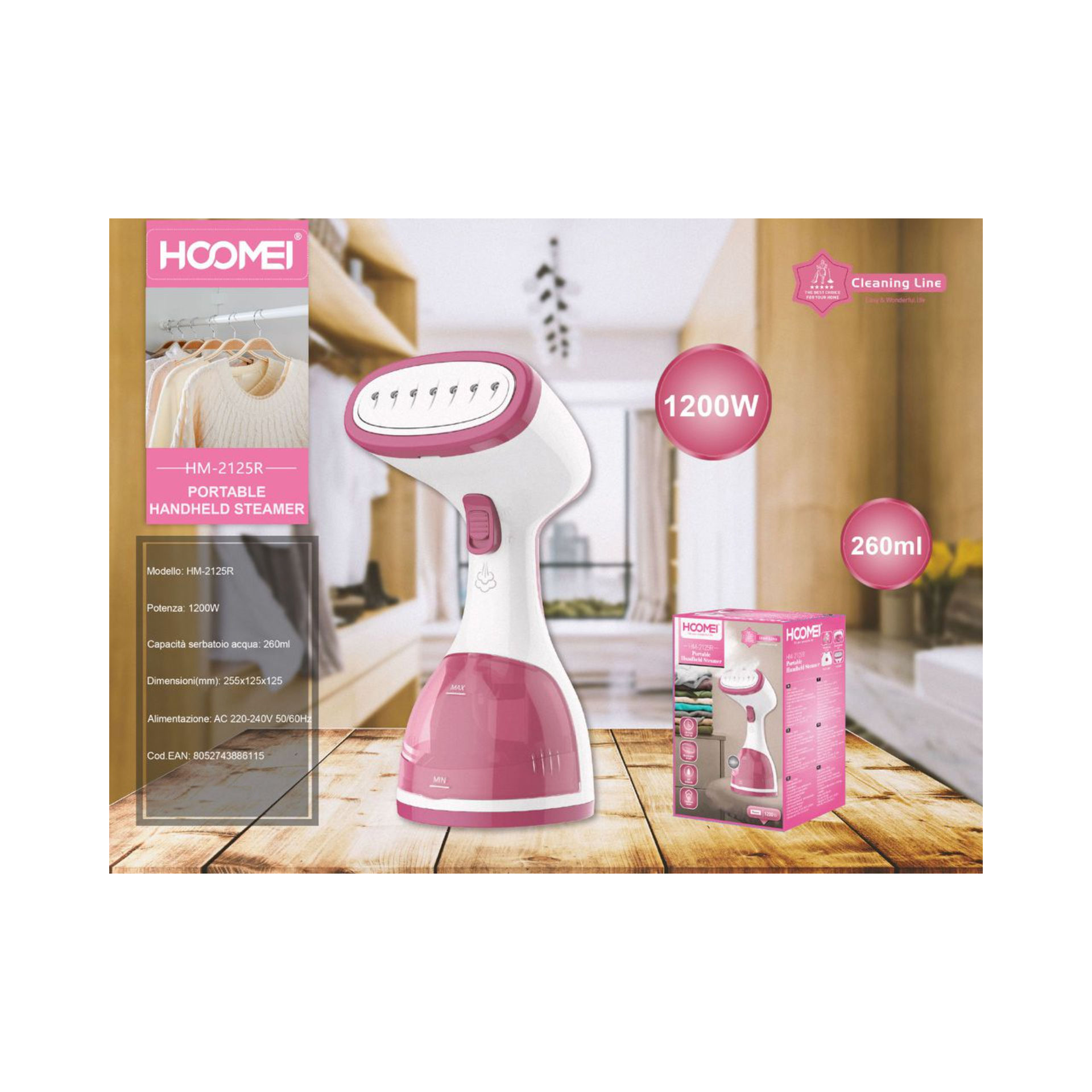 STIRATRICE A VAPORE 1200W HM-2125R (6115)Hoomei