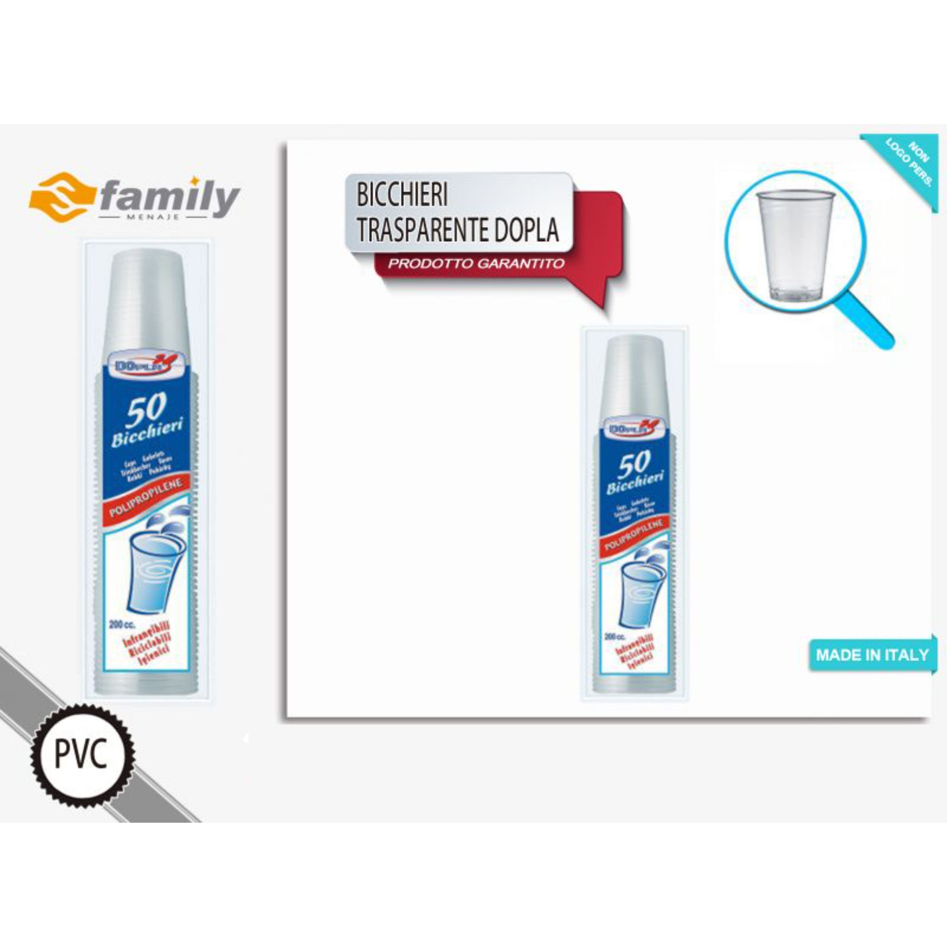 BICCHIERI TRASPARENTE DOPLA 50PZ 200CCFamily
