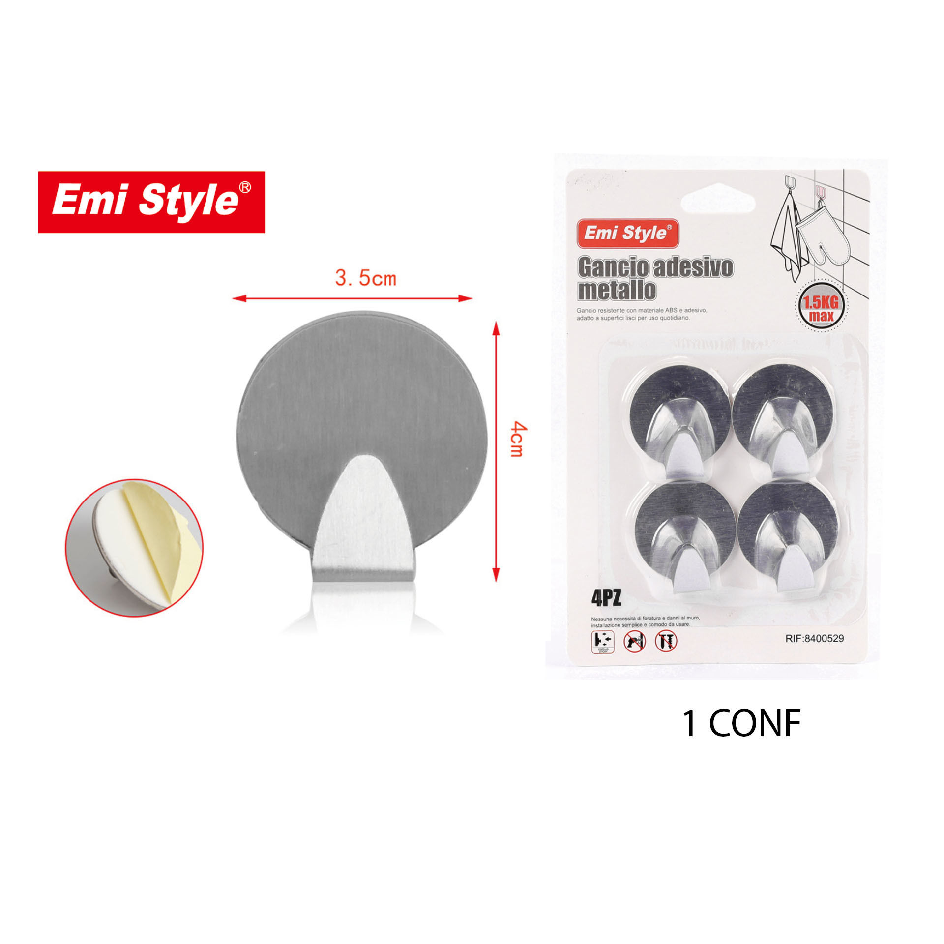 EMI STYLE GANCI APPENDITUTTO ADESIVI 1.5KG 3.5*4CM 4PZNemix