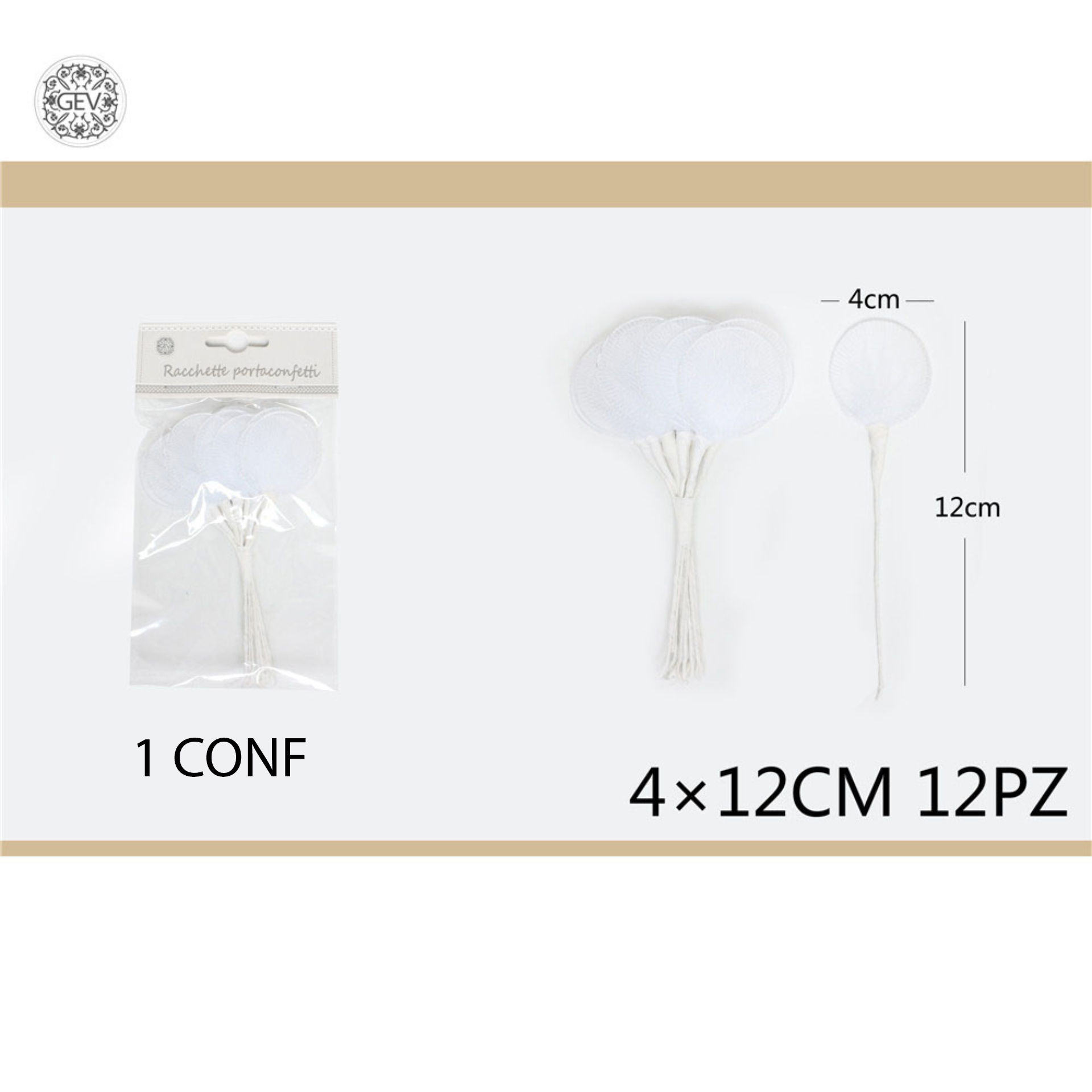 GEV RACCHETTE PORTA CONFETTI 12 PZ BIANCOGev