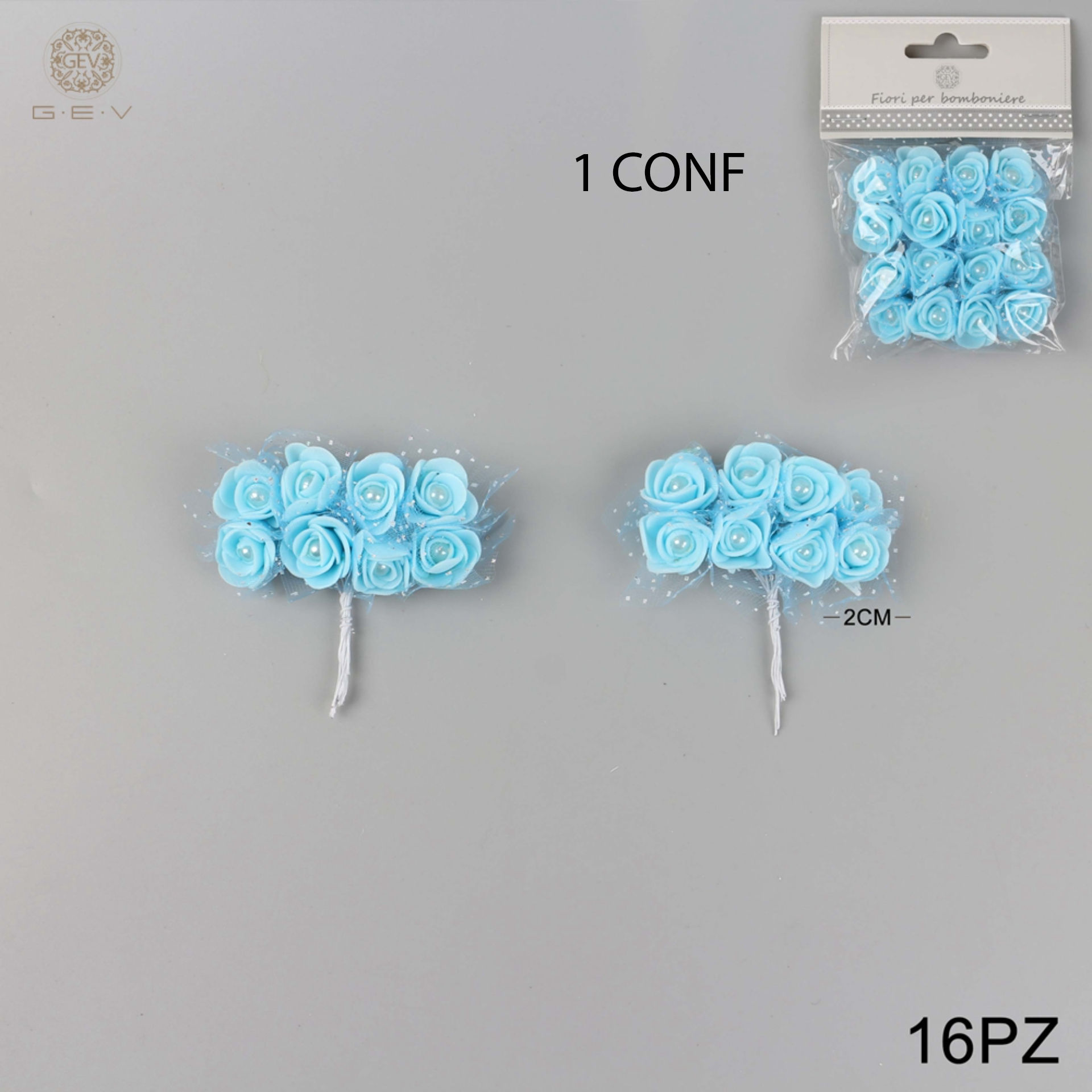 GEV FIORELLINI X BOMBONIERE 2CM 16PZ CELESTEGev