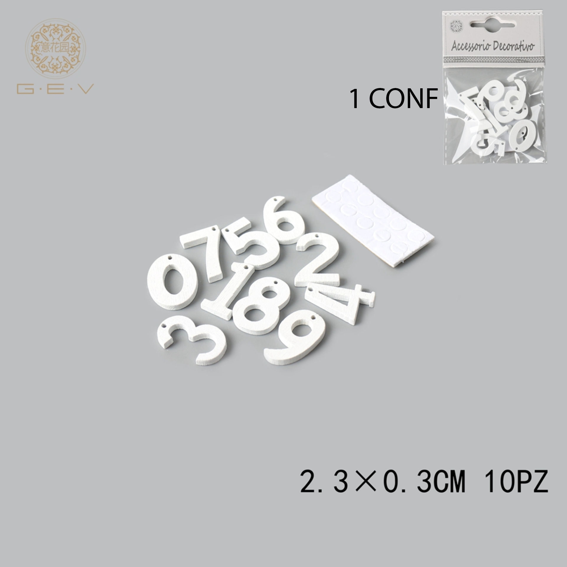 DEC.IN LEGNO NUMERI 0-9 2.3CM 10PZGev