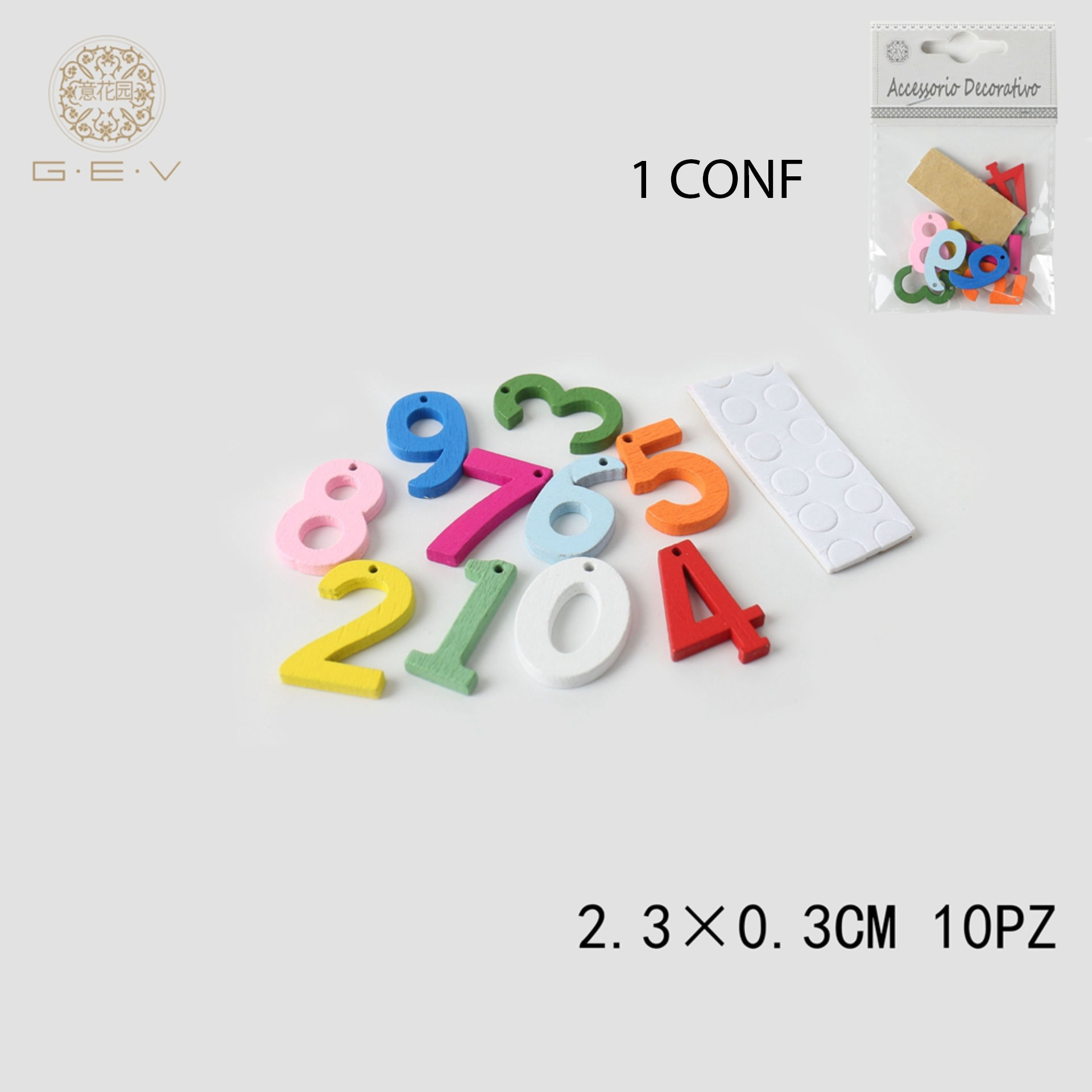 DEC.IN LEGNO NUMERI 0-9 2.3CM 10PZGev