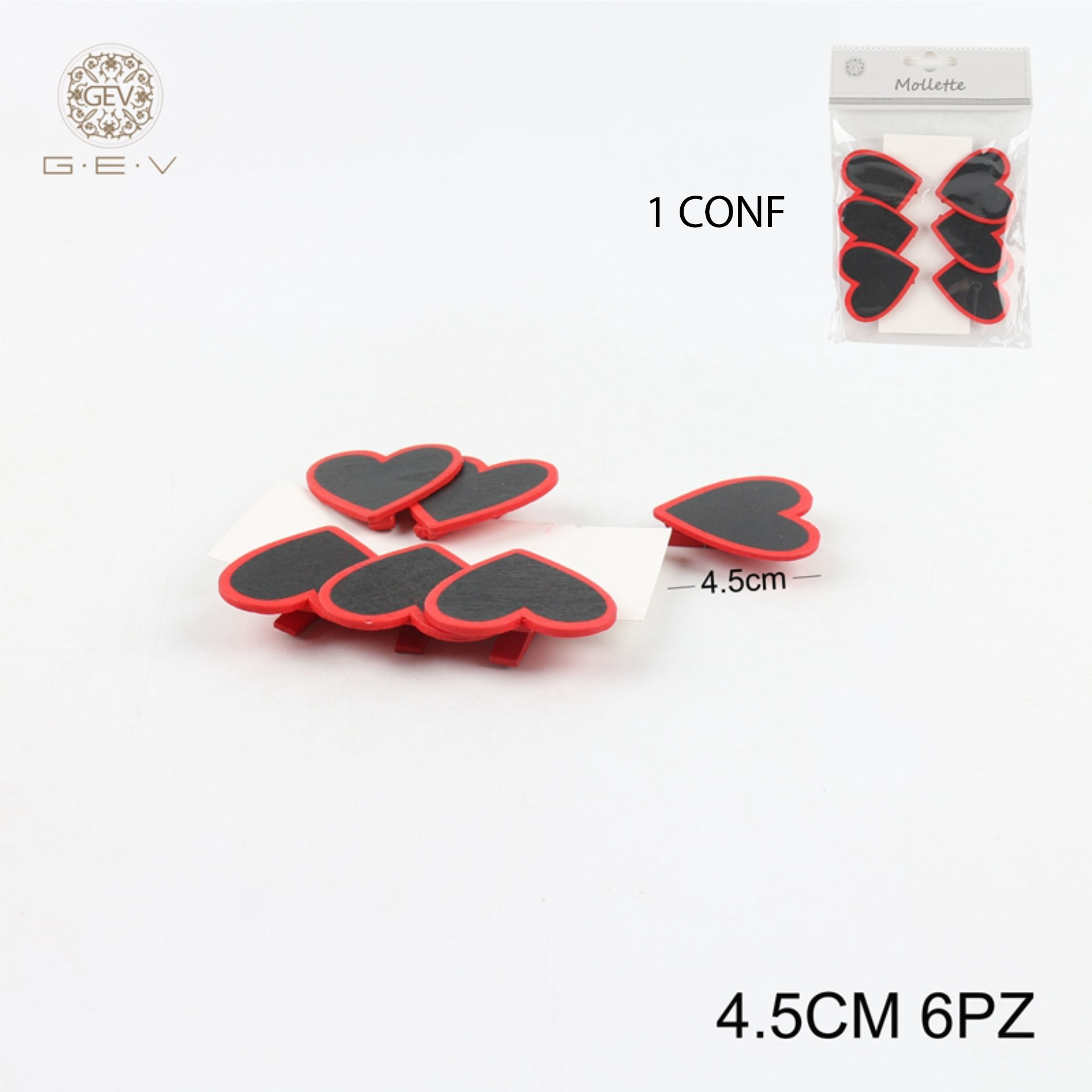 MOLLETTE IN LEGNO CUORE 4.5CM 6PZGev