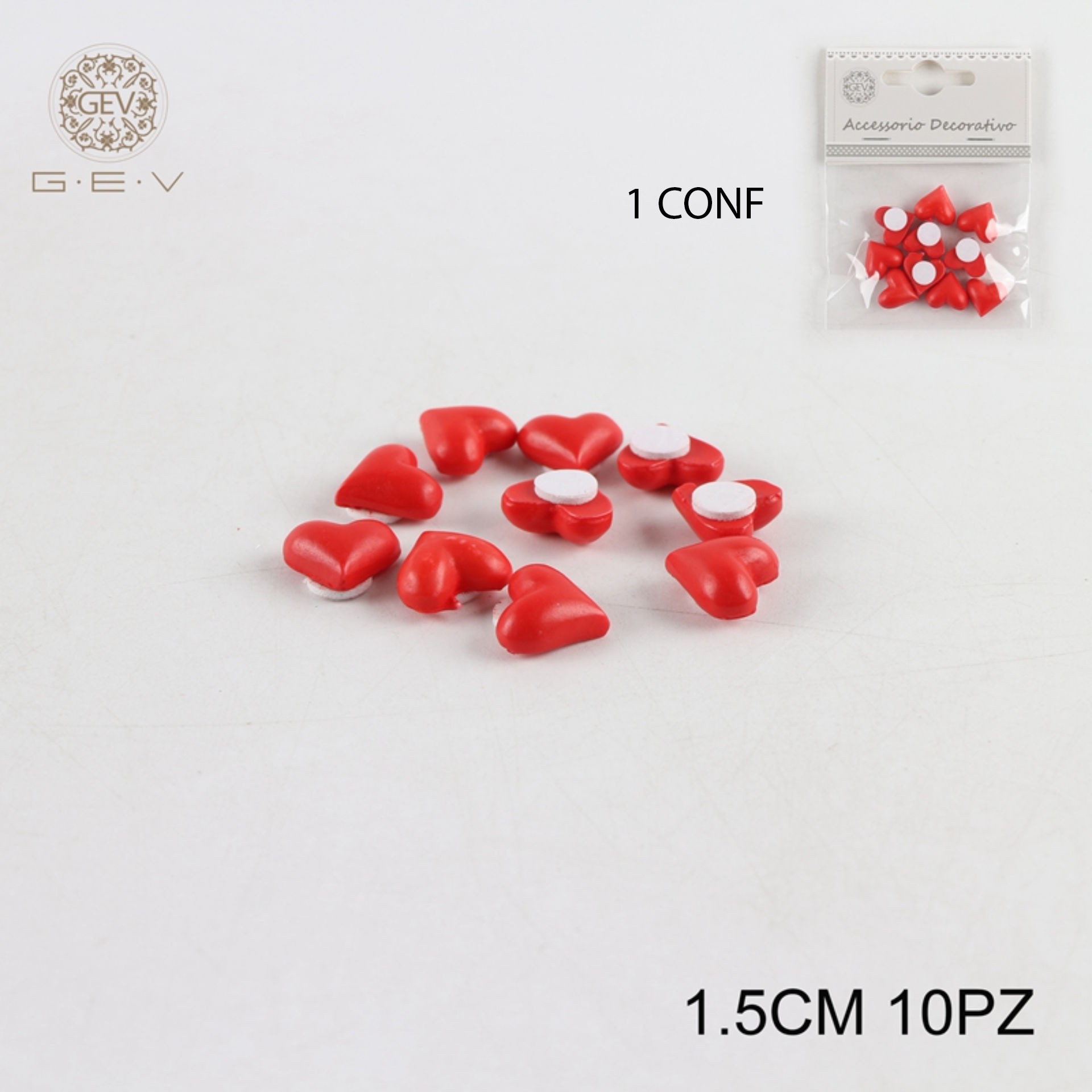 ADESIVO CUORE 1.5CM ROSSO CF.10PZGev