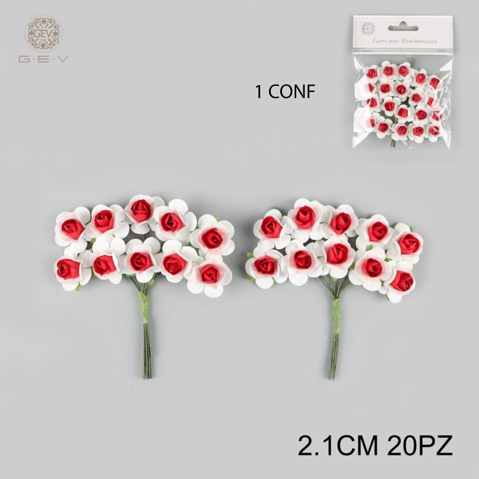 GEV FIORELLINI X BOMBONIERE 2.1CM 20PZ BIANCO/ROSSOGev
