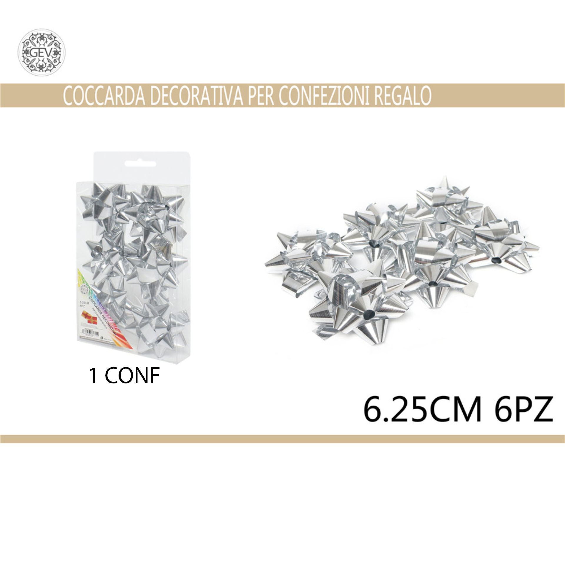 COCCARDA 6.25CM 6PZ ARGENTOGev