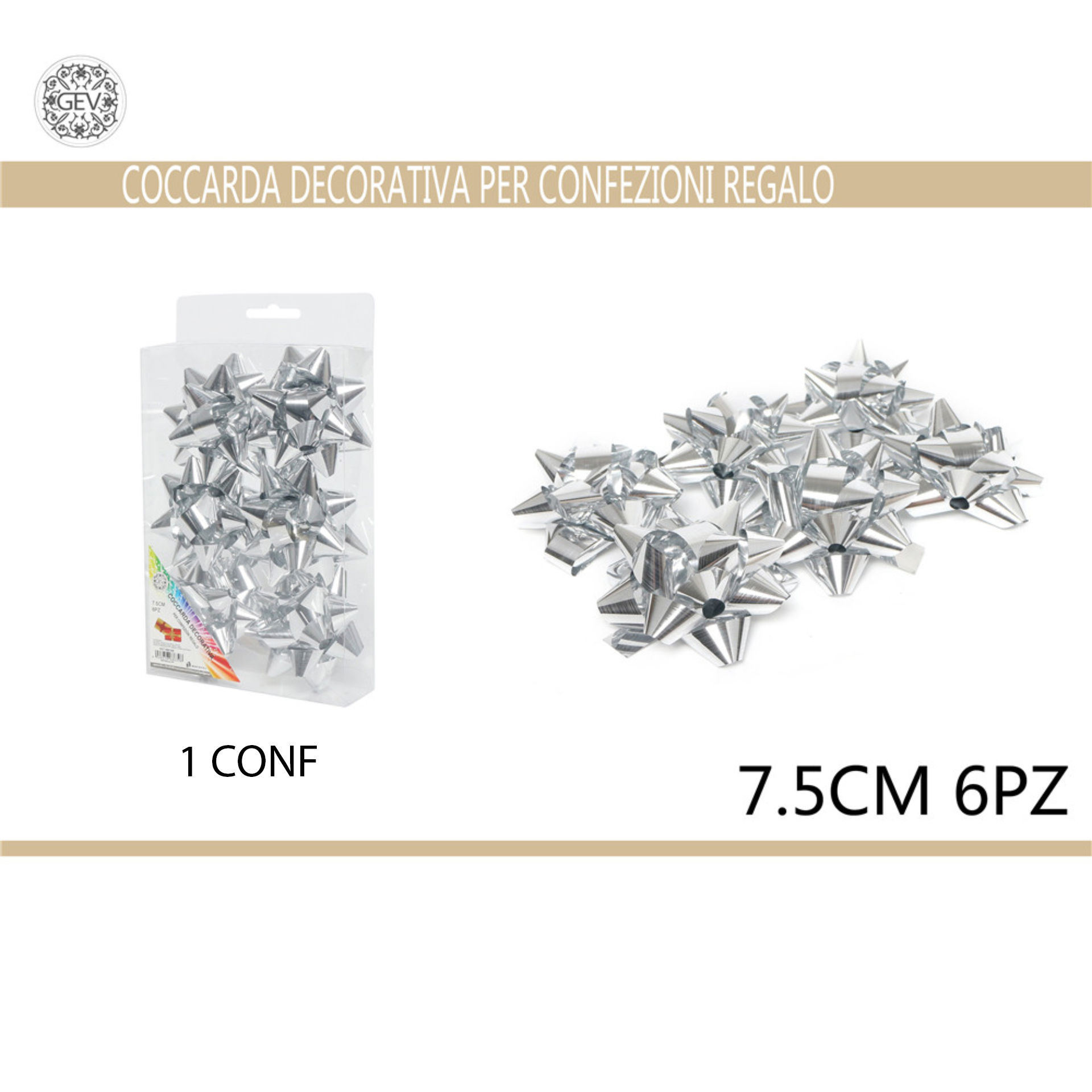 COCCARDA 7.5CM 6PZ ARGENTOGev