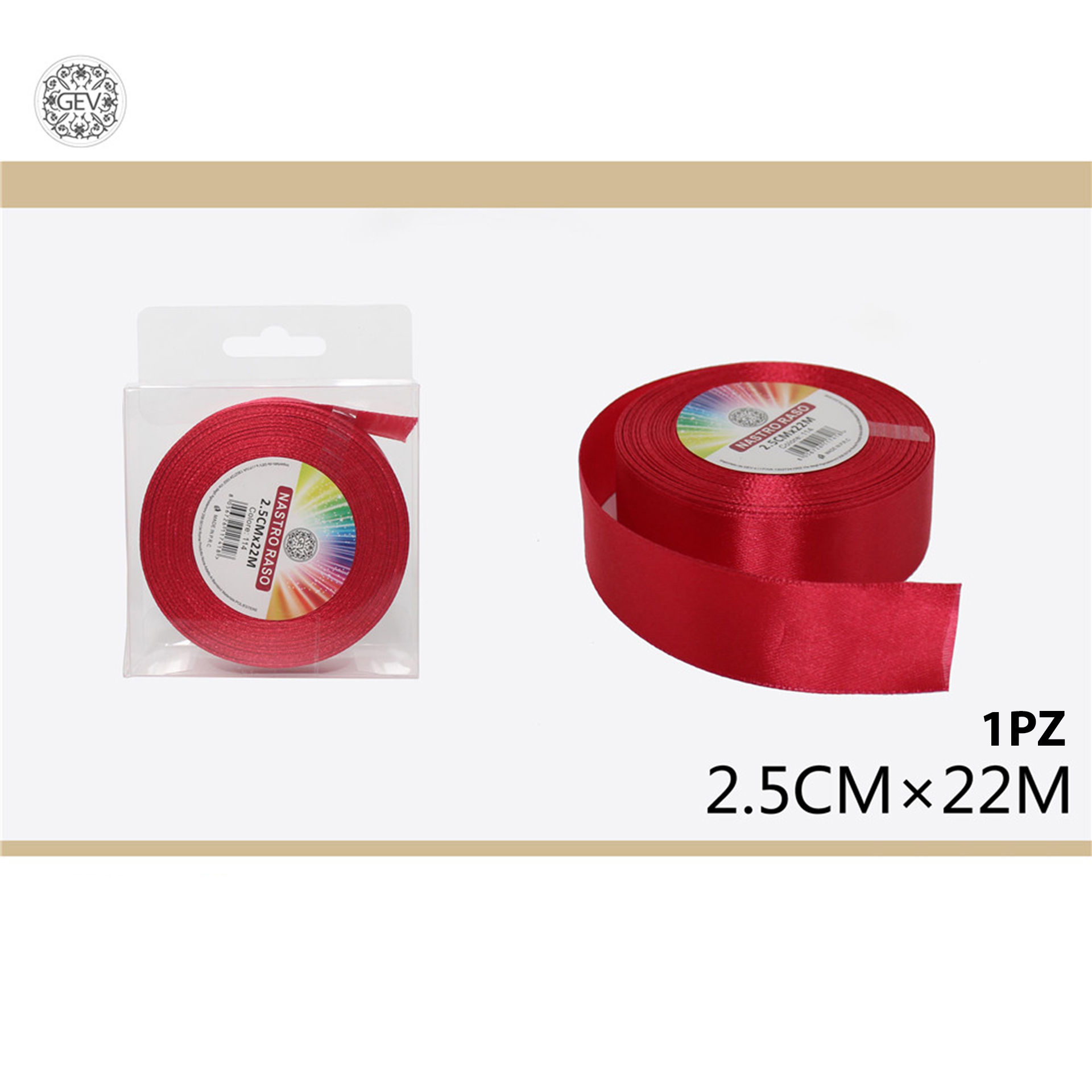 NASTRO RASO 2.5CMX25Y ROSSOGev