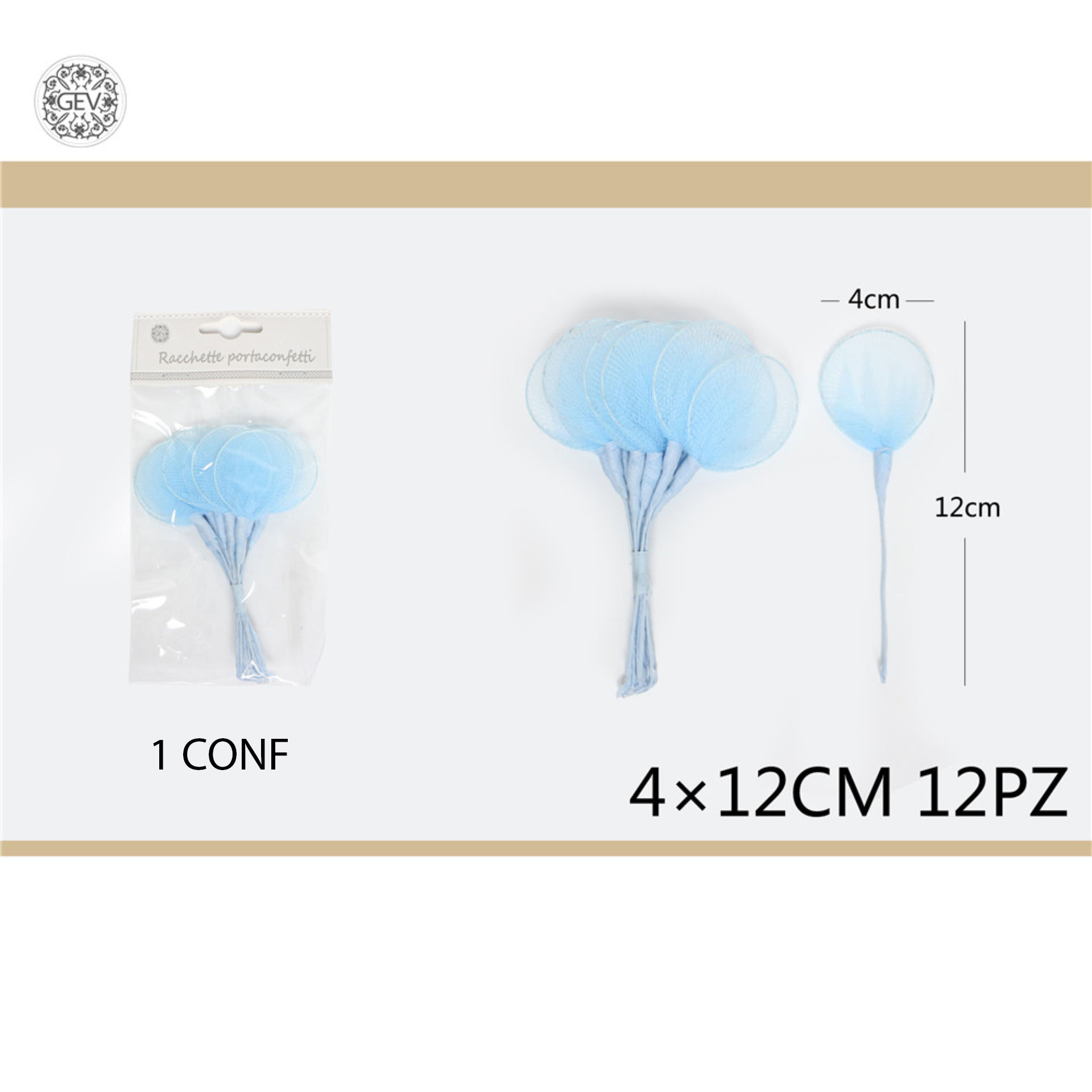 GEV RACCHETTE PORTA CONFETTI 12 PZ CELESTEGev