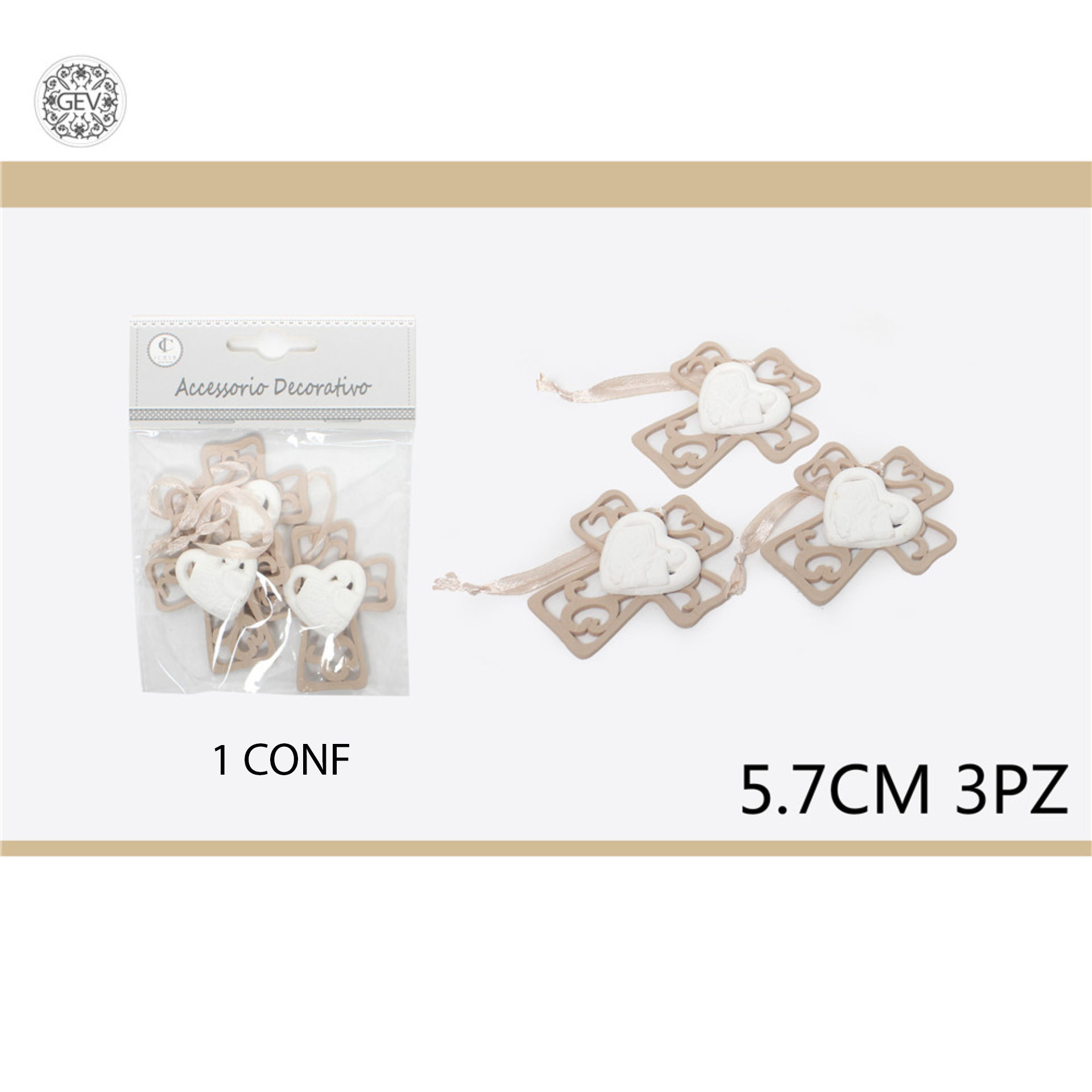 ACCESSORIO DECORATIVO CROCE E CUORE 5.7CM3PCSGev