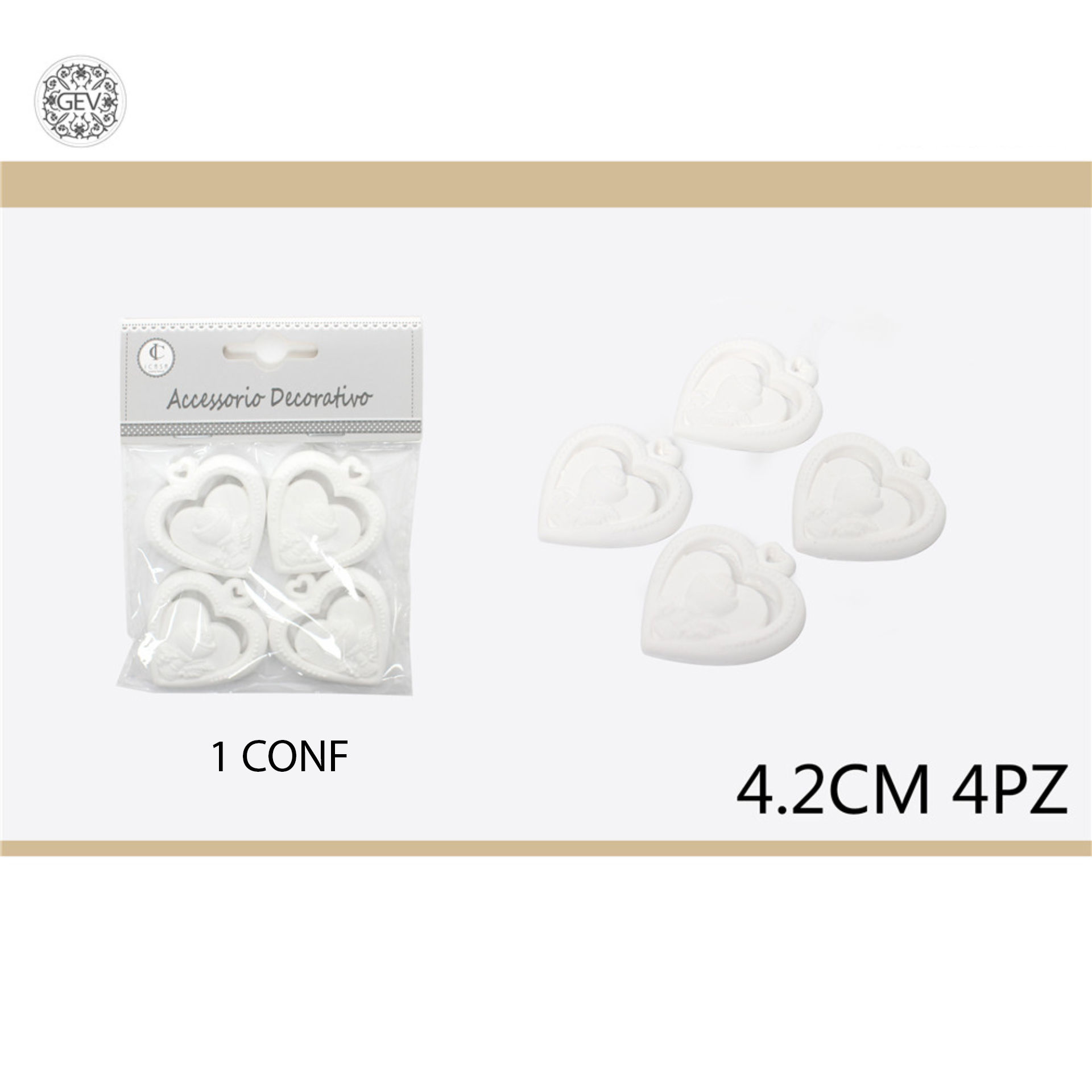 ACCESSORIO DECORATIVO CUORE BIANCO 4.2CM4PCSGev