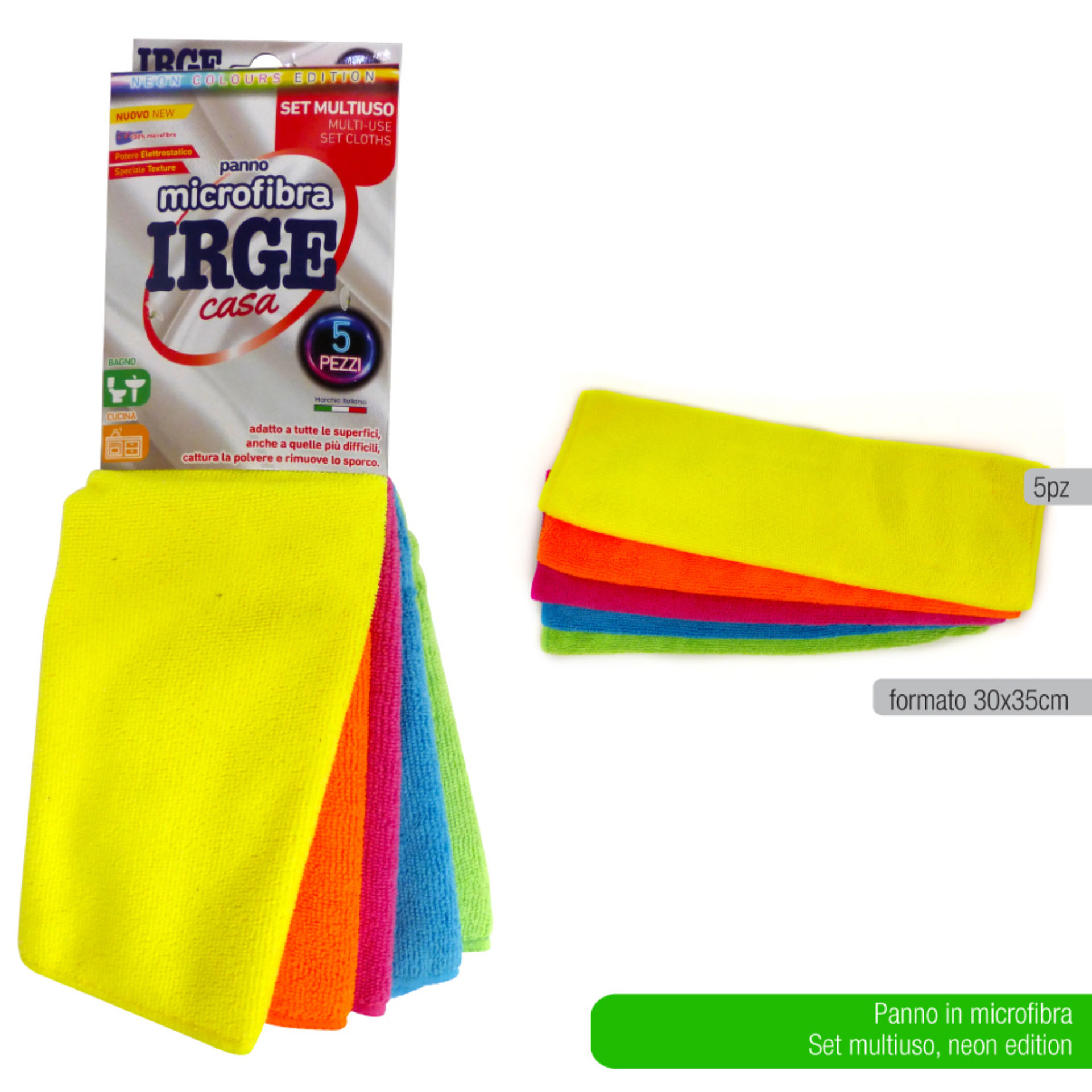 PANNO IRGE MICROFIBRA 5PZ 30X35CM FLUO