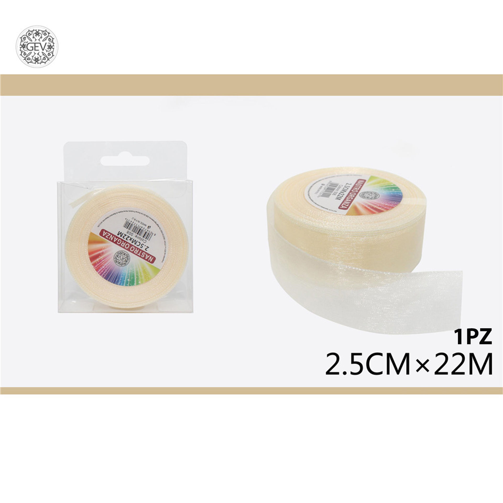 NASTRO ORGANZA 2.5CMX22MT CREMAGev