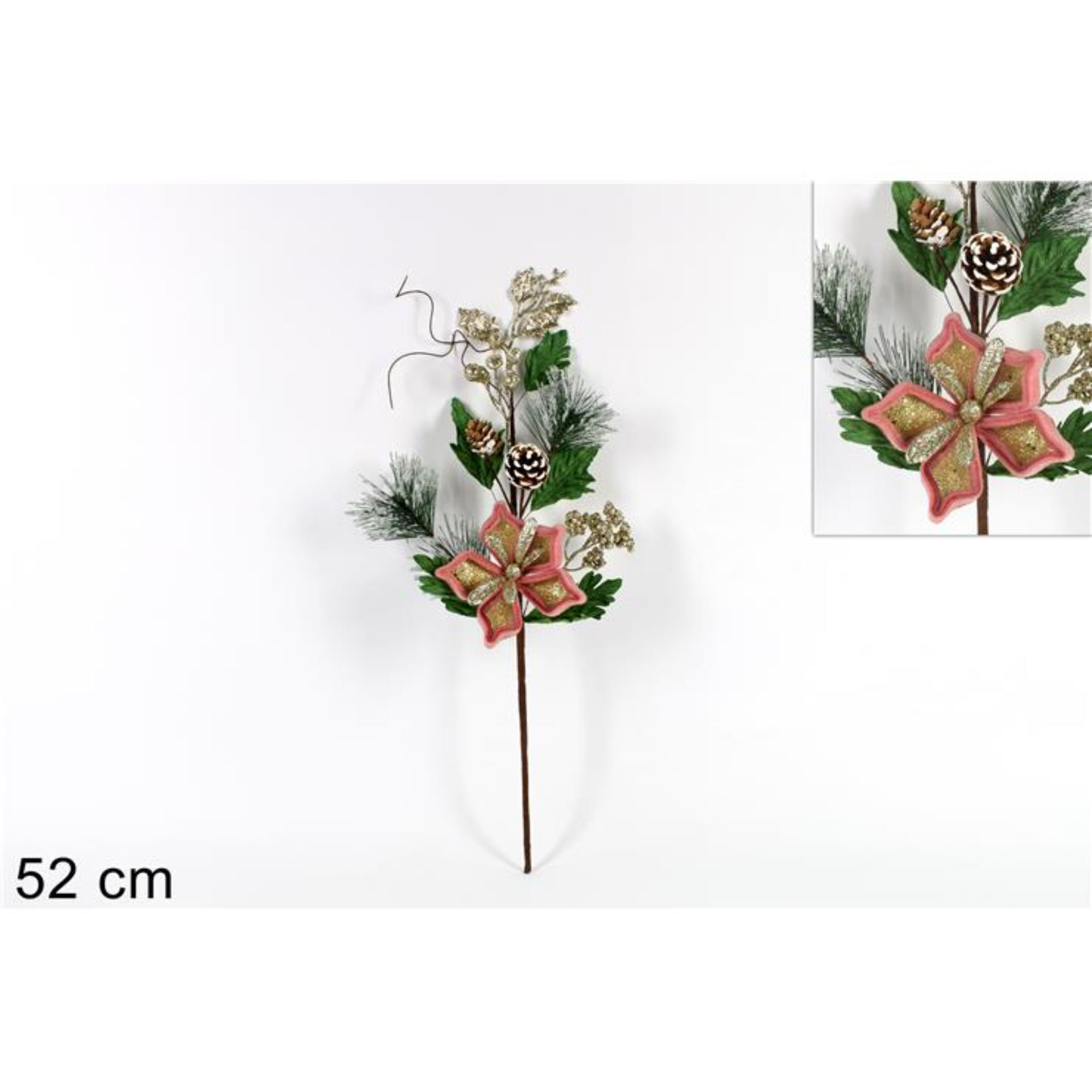 RAMO C/FIORE NATALIZIO 57CM ROSA-ORO BMD19-160/PINDue Esse