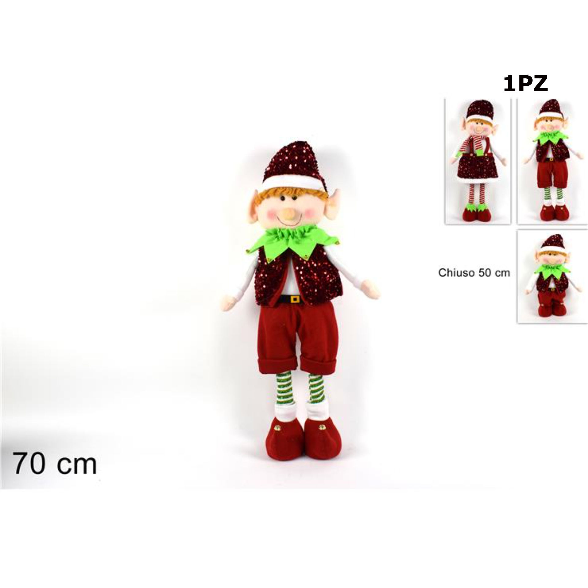 ELFO VESTITO PAILLETTES ESTENS. 50-70 CM 2 ASS YF2