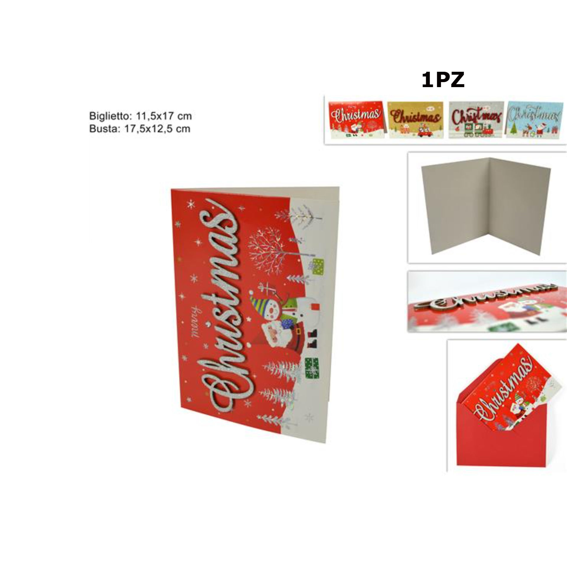 BIGLIETTO AUGURI MERRY CHRISTMAS 4ASS 11,5X17CM IN
