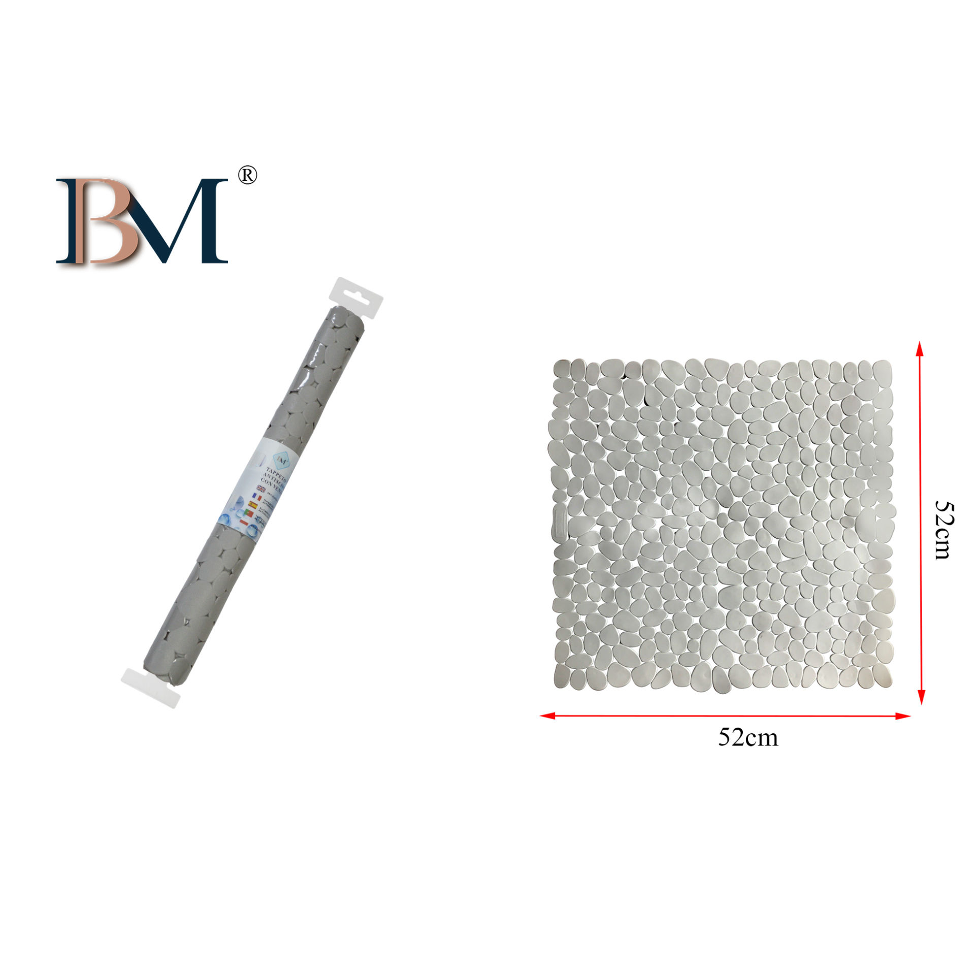 TAPPETO ANTISCIVOLO DOCCIA  52X52CM GRIGIOBM