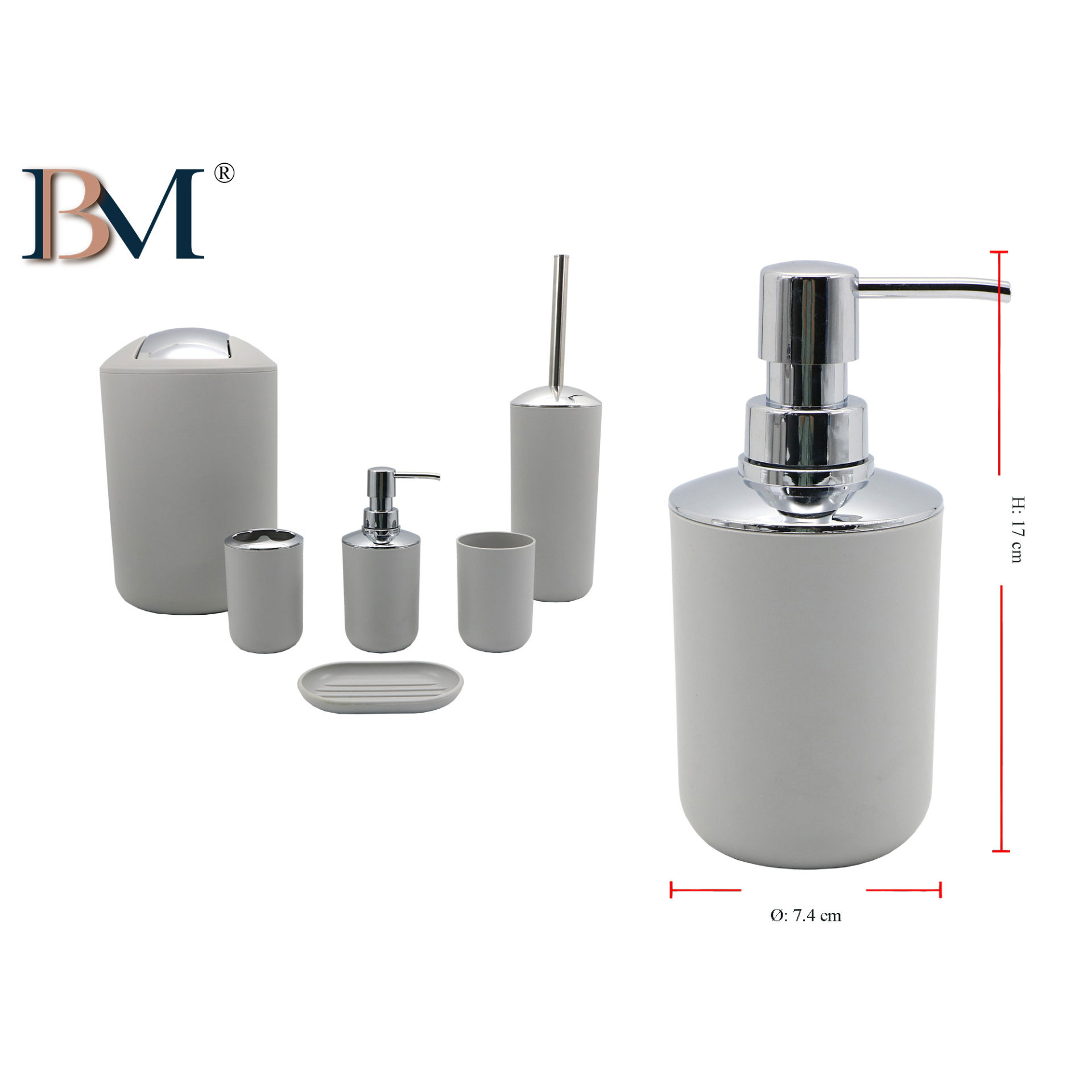 DISPENSER PER SAPONE 7.4X7.4X17CM GRIGIOBM